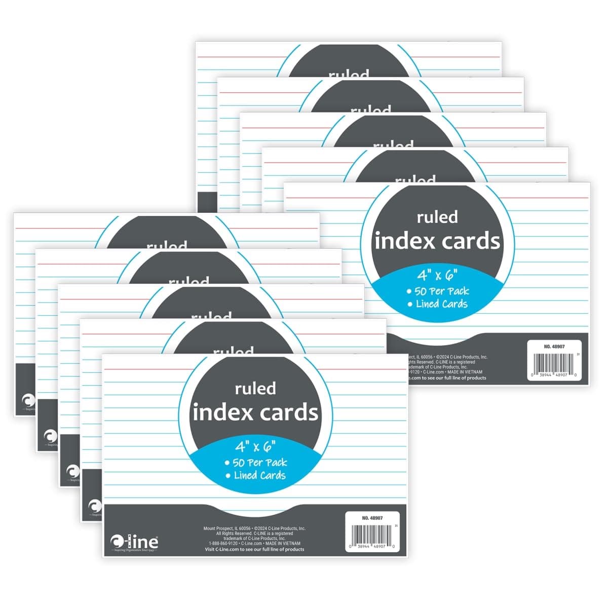 C-Line Products CLI48907-10 4 x 6 in. Ruled Index Cards White - Pack of 10