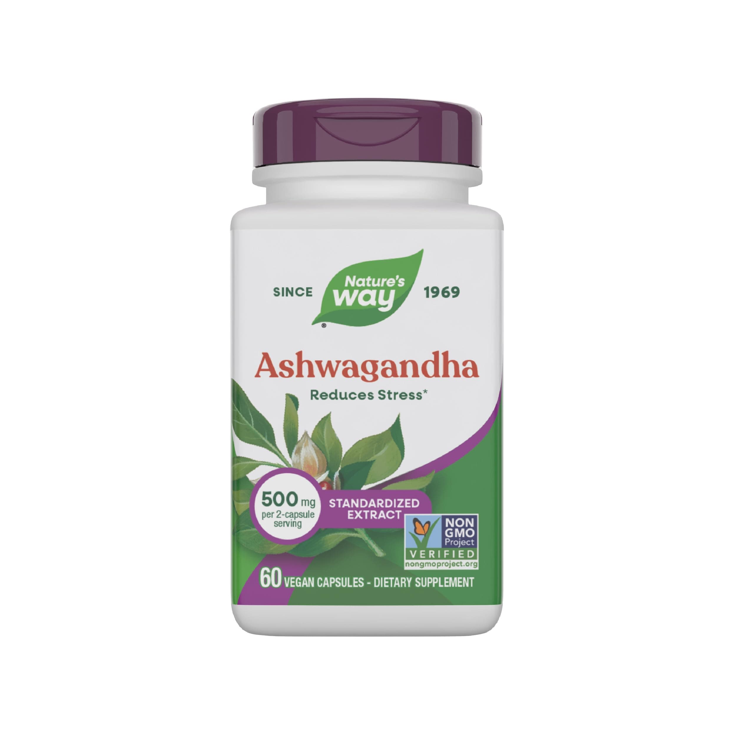 Nature's Way Ashwagandha, Reduces Stress*, Premium Extract, Adaptogenic*, Non-GMO Project Verified, Vegan, 60 Capsules