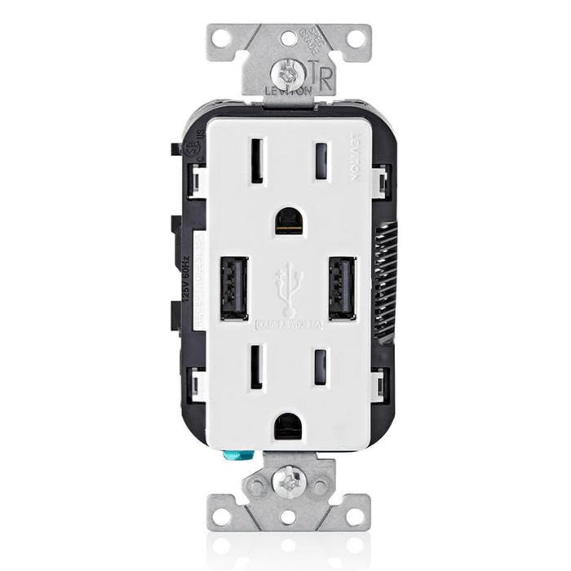 Leviton Type-A USB in-Wall Charger with 15A Tamper-Resistant Outlet, USB Charger for Smartphones, T5632-W, White