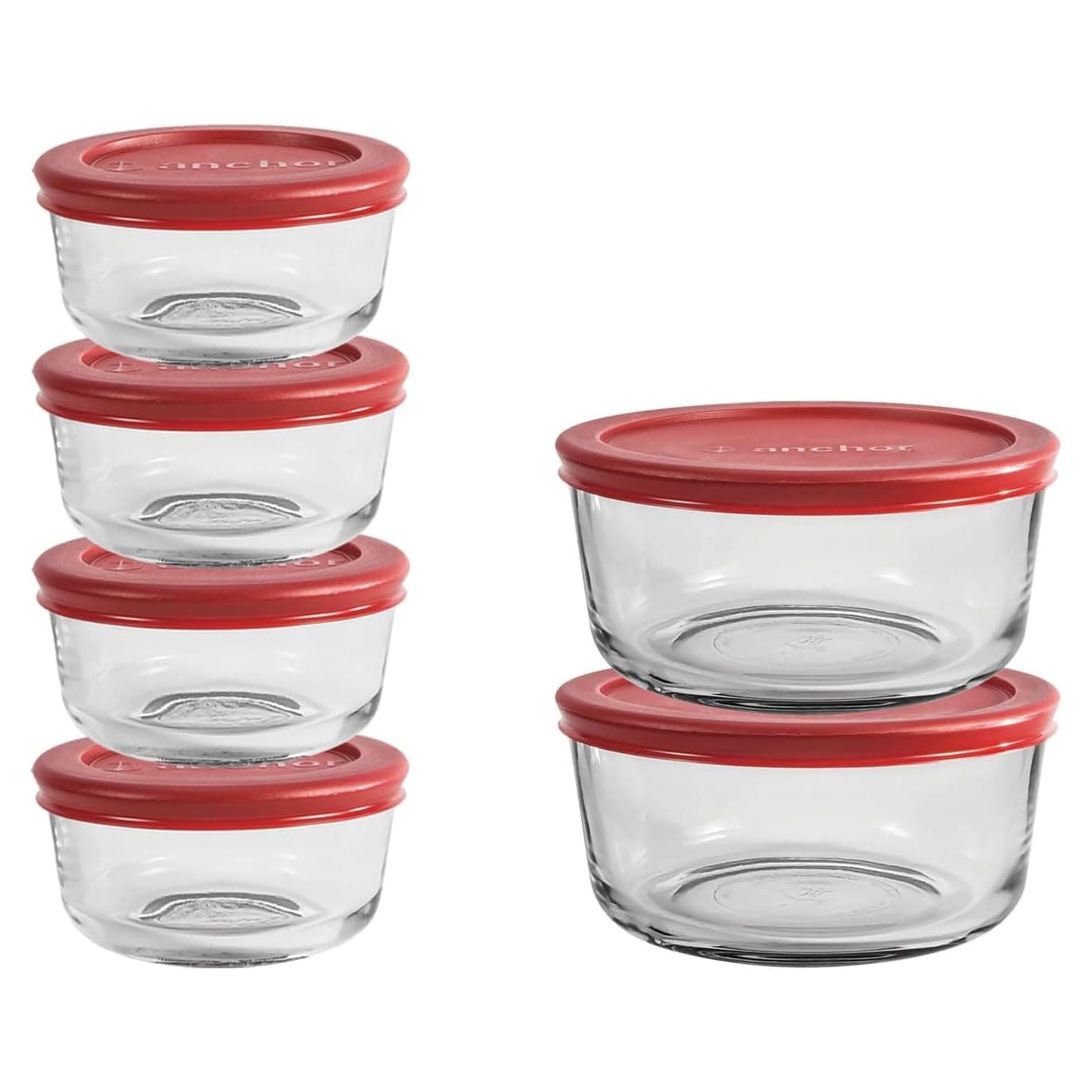 Anchor Hocking 12 Piece Glass Storage Containers with Lids (6 Glass Food Storage Containers & 6 Red SnugFit Lids)