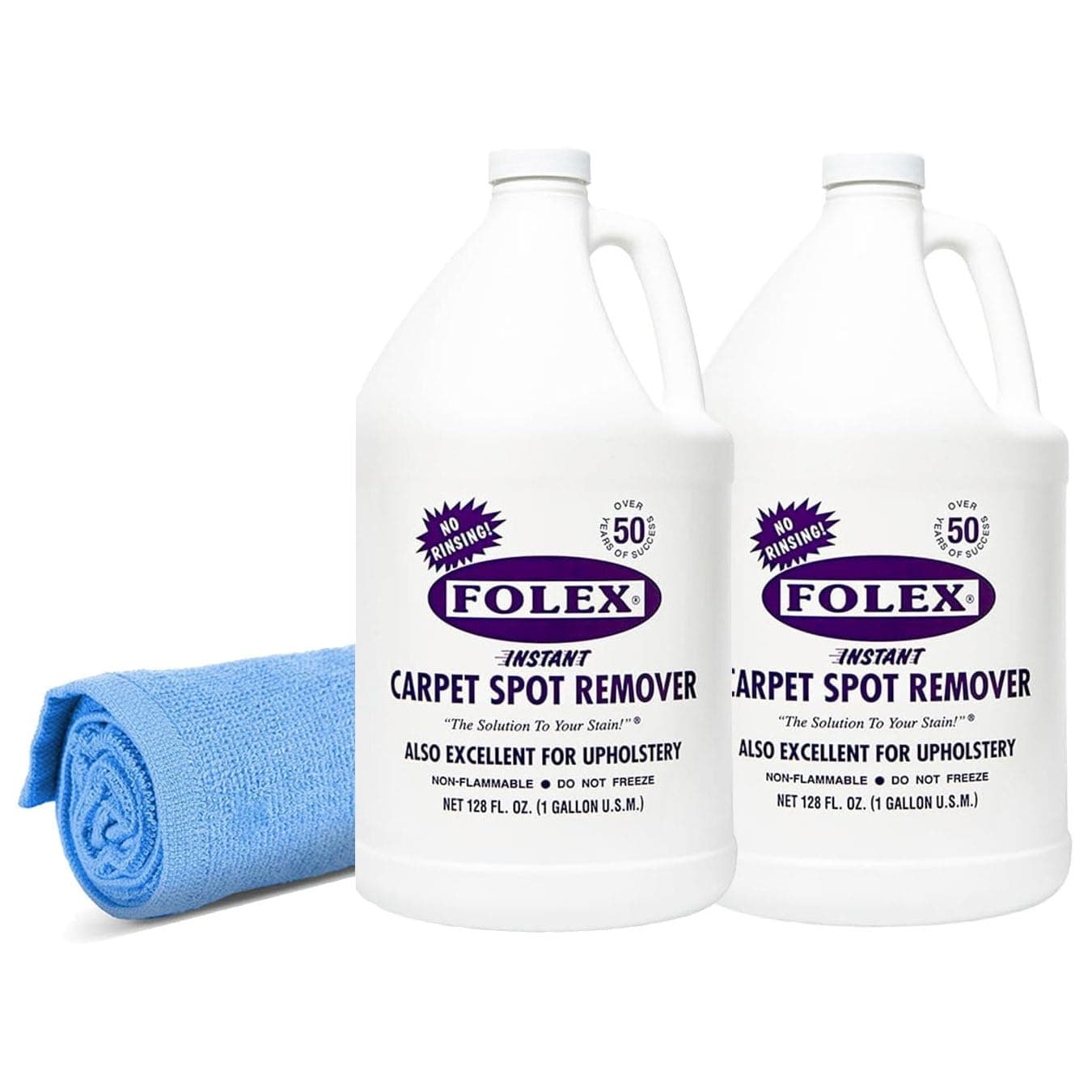FOLEX Instant Carpet Spot Remover 128 oz - Powerful Stain Remover for Carpets, Upholstery & Rugs - Eliminates Pet Stains, Grease, Red Wine, Food, Makeup & More - With Reusable Cleaning Cloth - 2 Pack