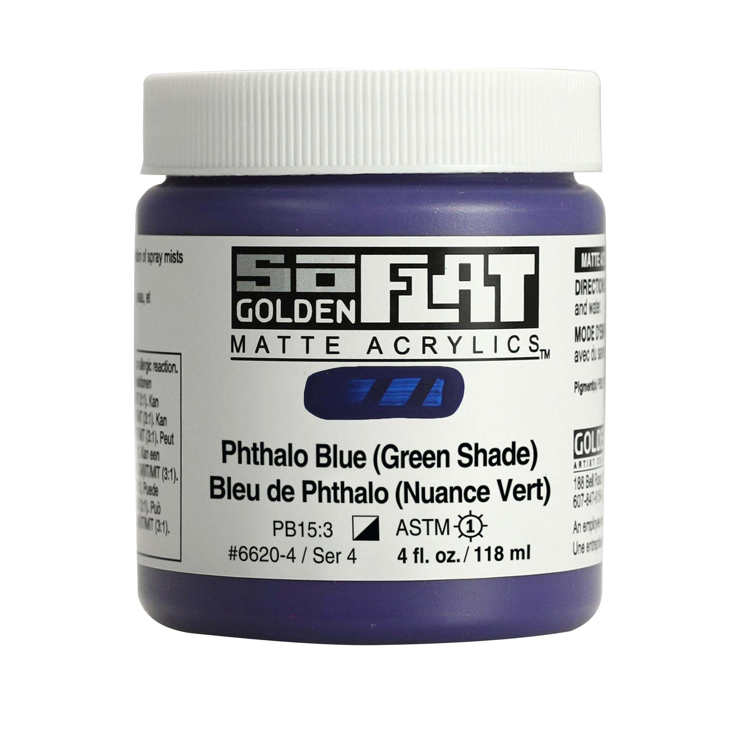 Golden SoFlat Acrylics, Phthalo Blue (Green Shade), 4 fl. oz./ 118ml Jar