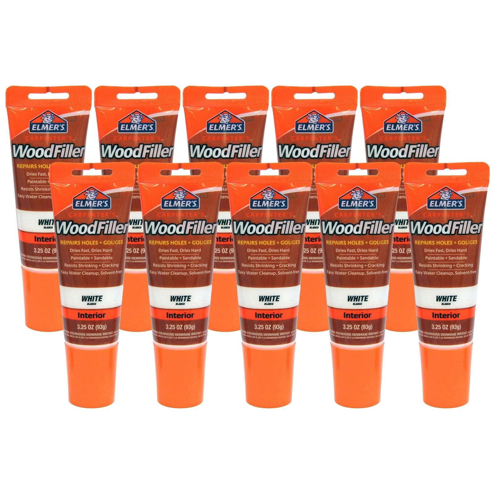 Elmer's E855 Carpenter's Wood Filler, 3.25-Ounce Tube, White -10 Pack