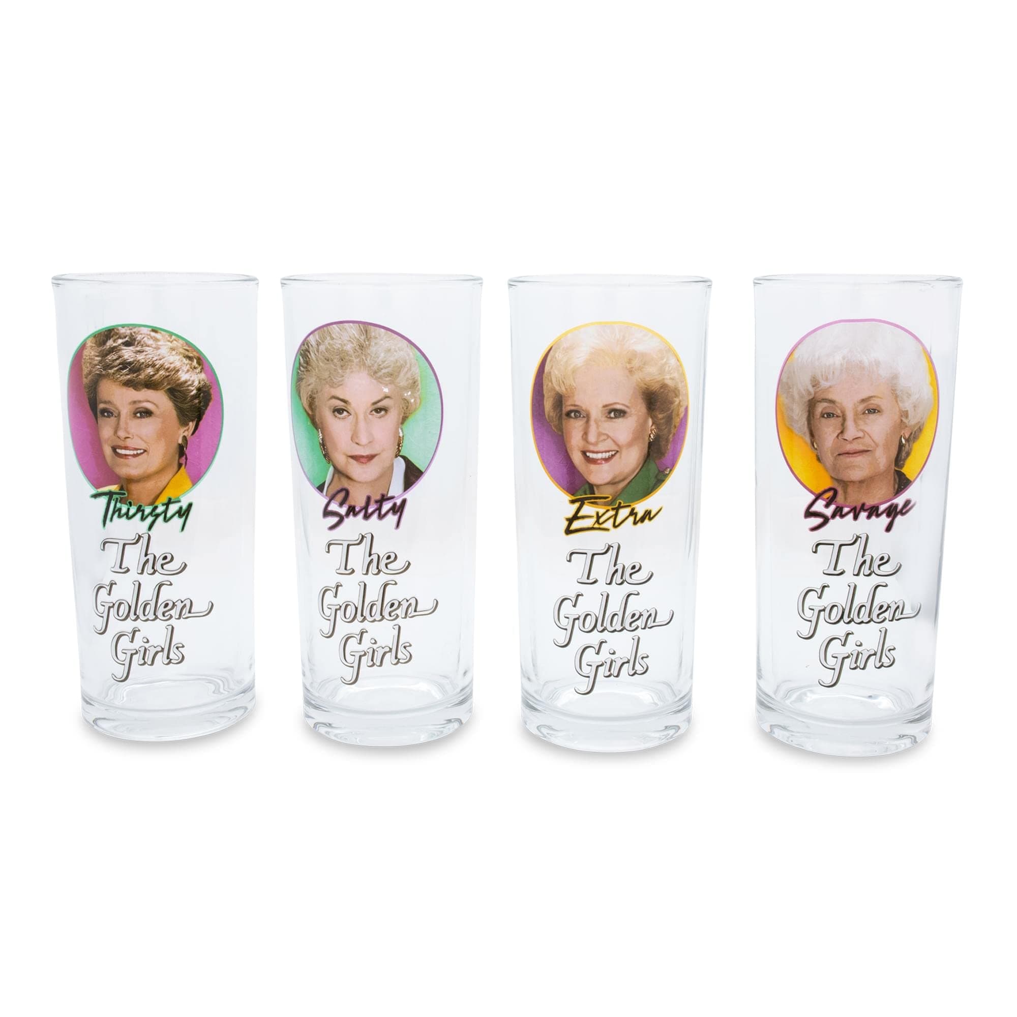Silver Buffalo The Golden Girls Frames Logo 10-Ounce Tumbler Glasses, Set of 4 | Home Barware Cups For Mimosas, Cocktails
