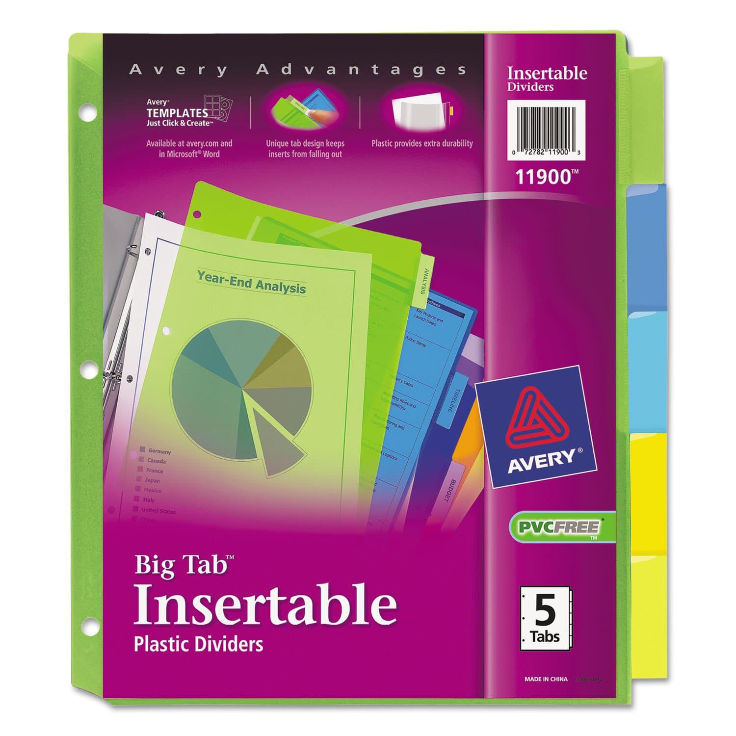 Avery WorkSaver Durable Plastic Big Tab™ Dividers with Multicolor Tabs