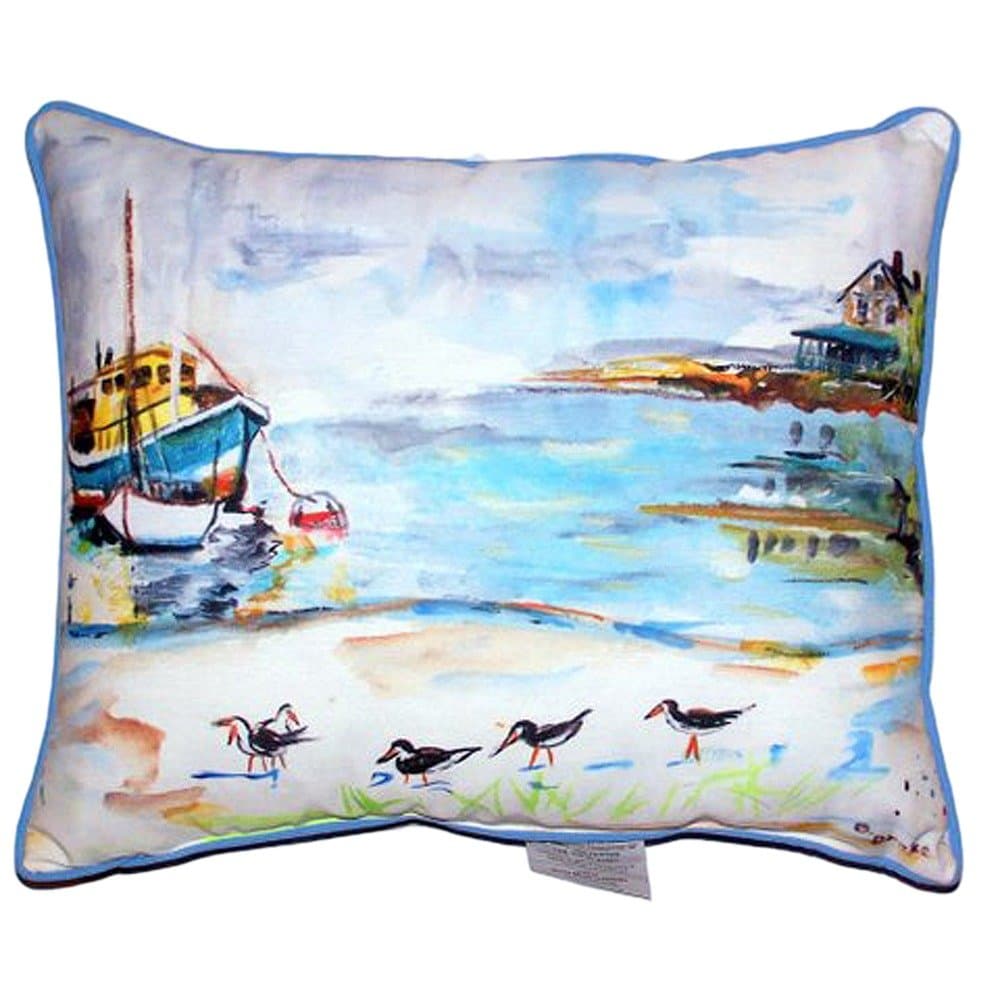 Betsy Drake HJ445 Boat & Sandpipers Indoor/Outdoor Pillow,16" X20"