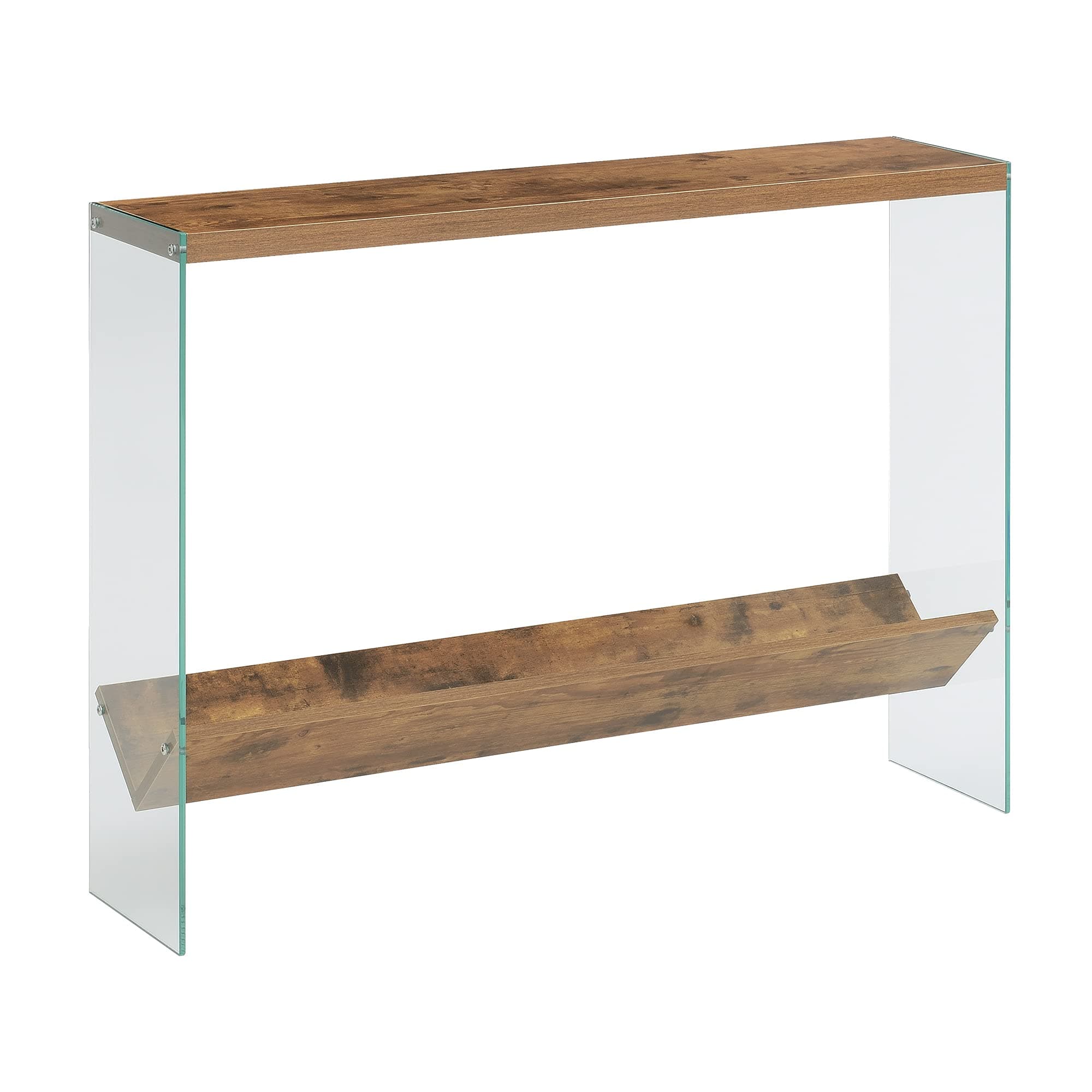 Convenience Concepts SoHo Glass Console Table 42" - Modern Sofa Table with Storage Shelf, Narrow Entryway Hall Table for Living Room, Display Accent Table, Barnwood