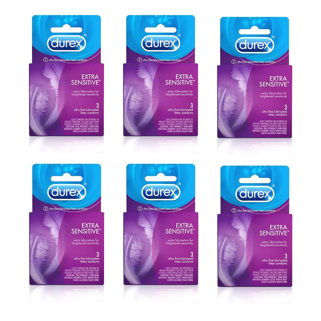 Durex Extra Sensitive Lubricated Ultra Thin Premium Condoms, 3 Count (Pack of 6)