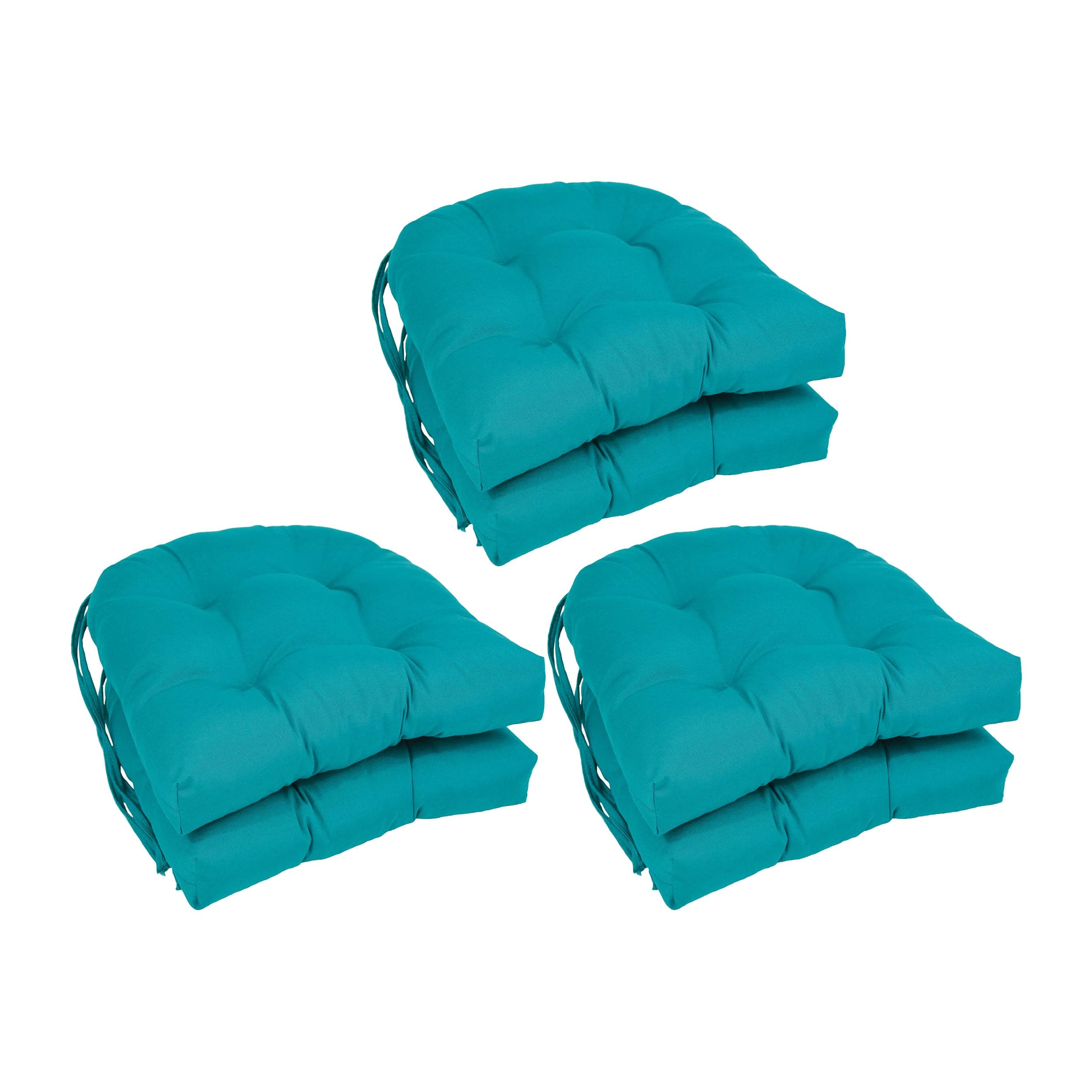 Blazing Needles 16-inch Rounded Back Tufted Twill Chair Cushion, 16 x 16, Aqua Blue 6 Count