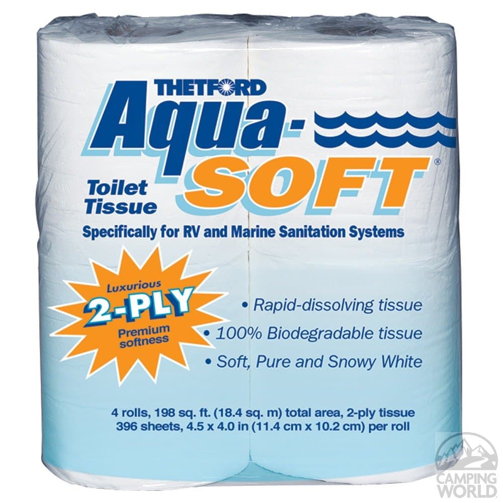 Aqua-Soft Toilet Tissue - Toilet Paper for RV and marine - 2-ply - Thetford 03300 (Pack of 4 rolls) , White