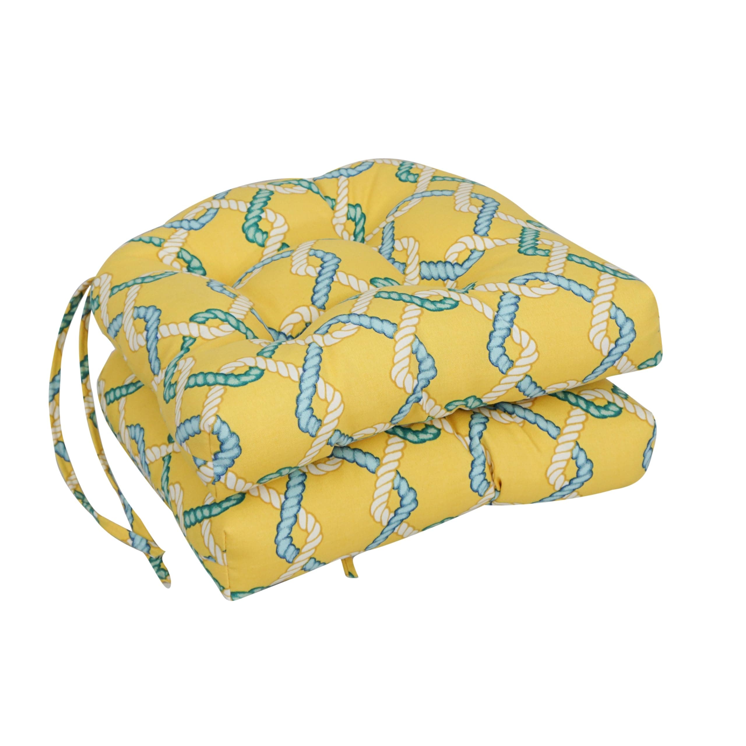 Blazing Needles 16-inch Rounded Back Tufted Outdoor Chair Cushion, 16 x 16, Capecod Summer 2 Count
