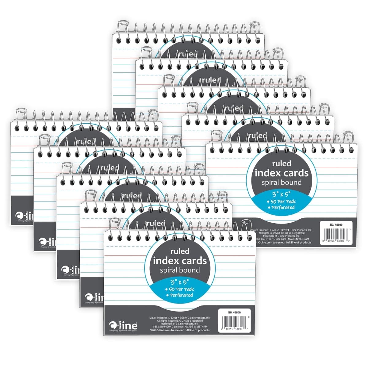 C-Line Products CLI48809-10 3 x 5 in. Spiral Index Card Book - 10 Each