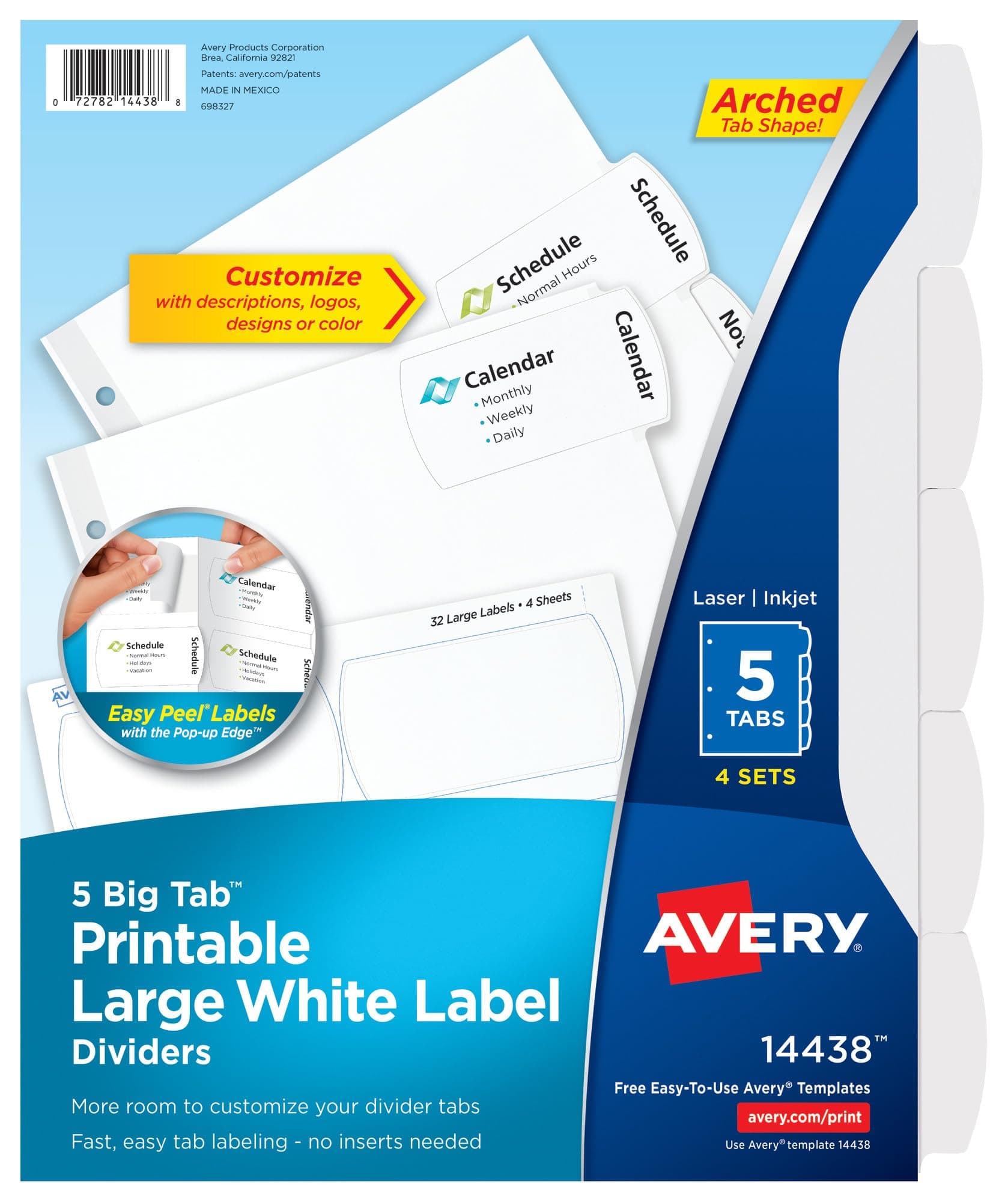 Avery Big Tab Printable Large White Label Dividers, Includes Easy Peel Labels, 5 Tabs, 4 Sets (14438)