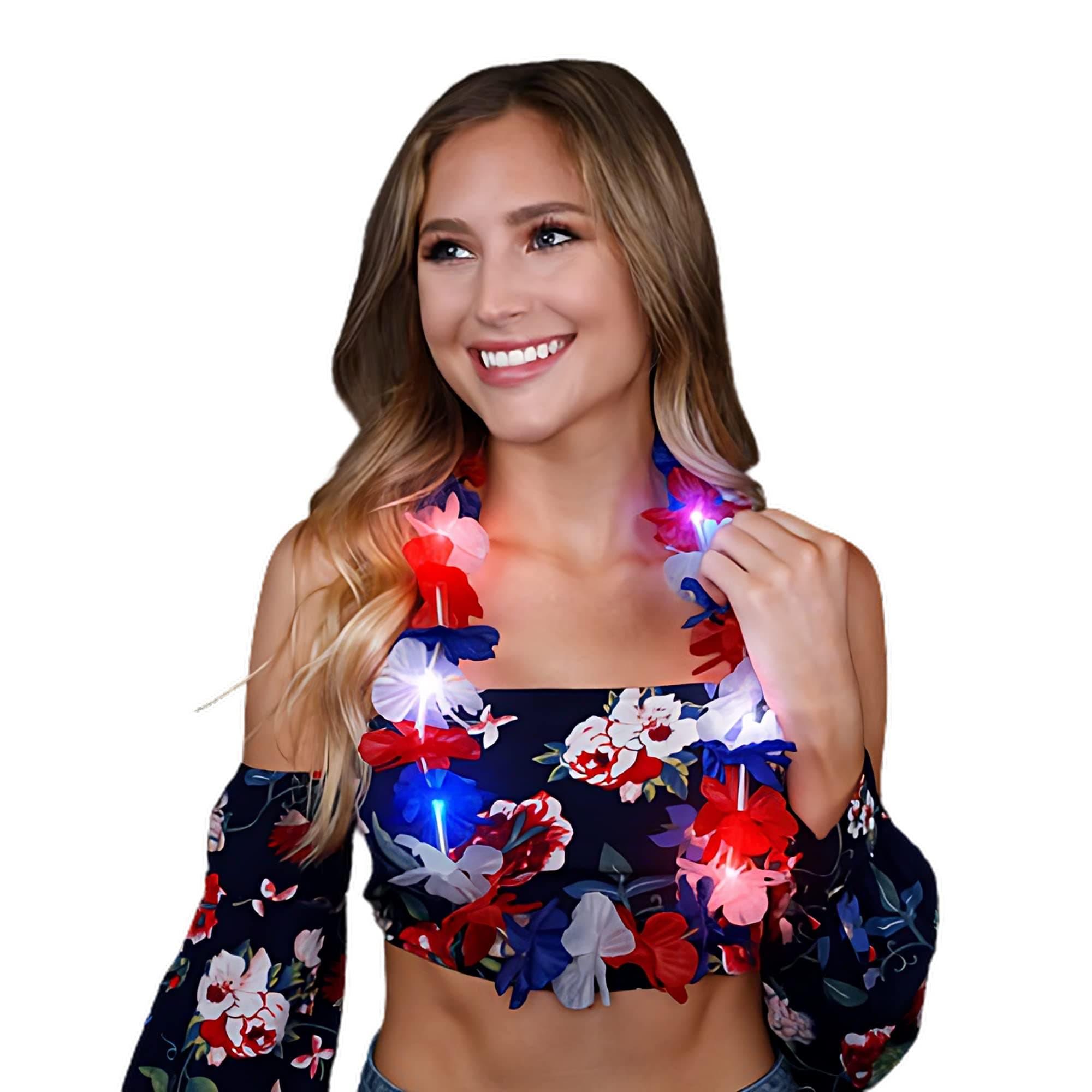 blinkee Light Up Hawaiian Lei Red White and Blue - Hawaii Department - Non-Metallic
