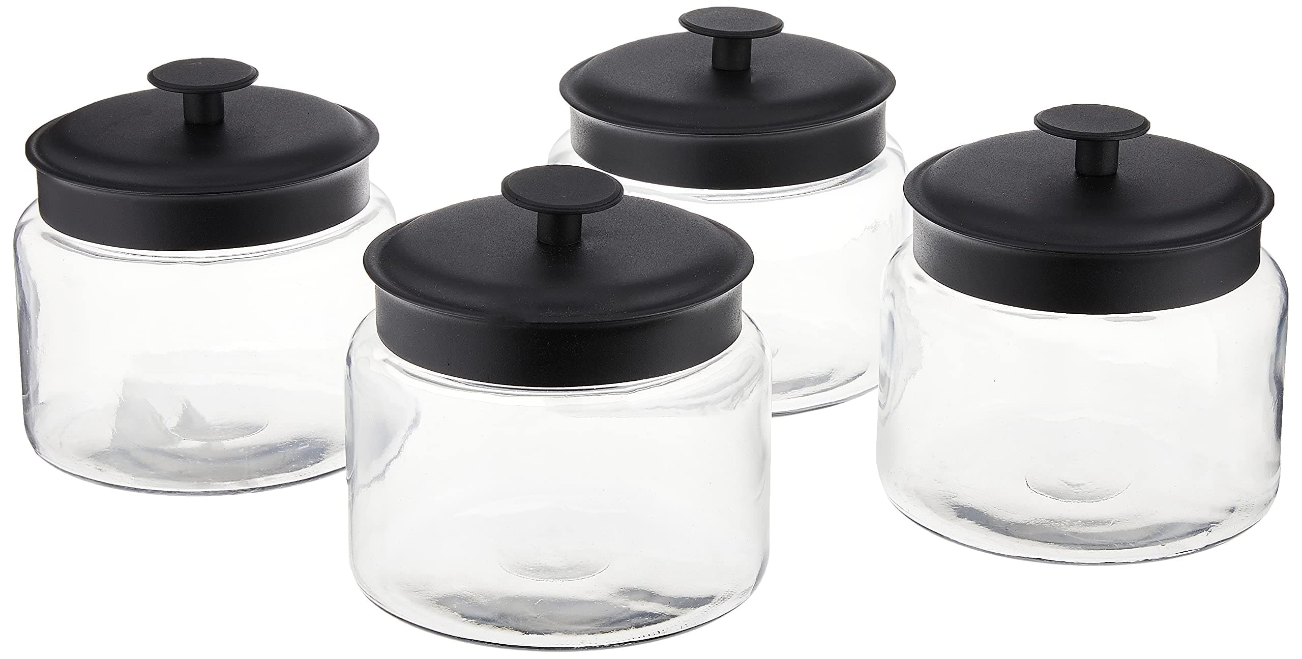 Anchor Hocking Montana Glass Jars with Fresh Sealed Lids, Black Metal, 48 oz (Set of 4) -