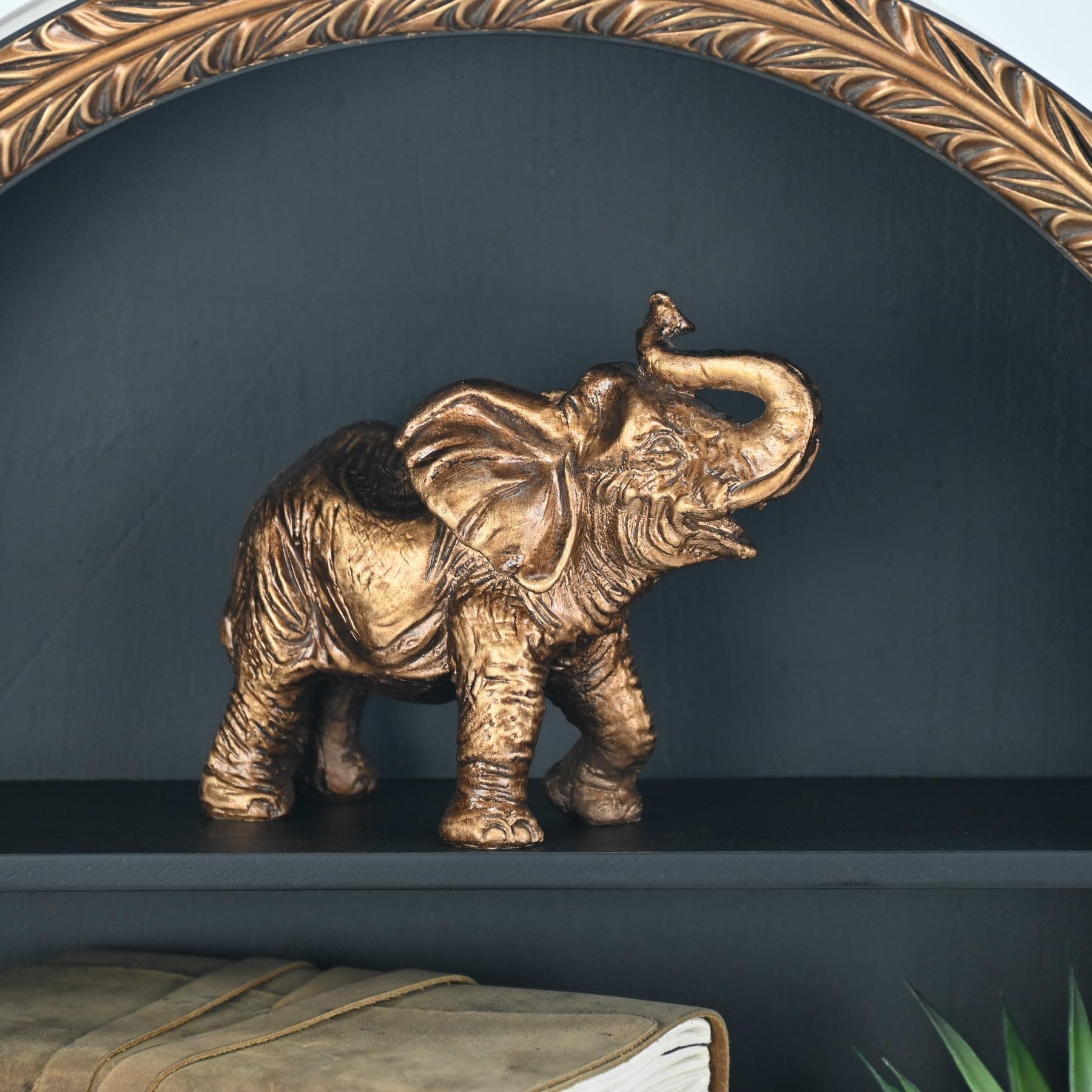 Cheungs Bovira Golden Elephant Decor - Novel Resin Table Décor, 6.5-Inch, Gold - Elegant Accent for Living Room or Shelf Decor