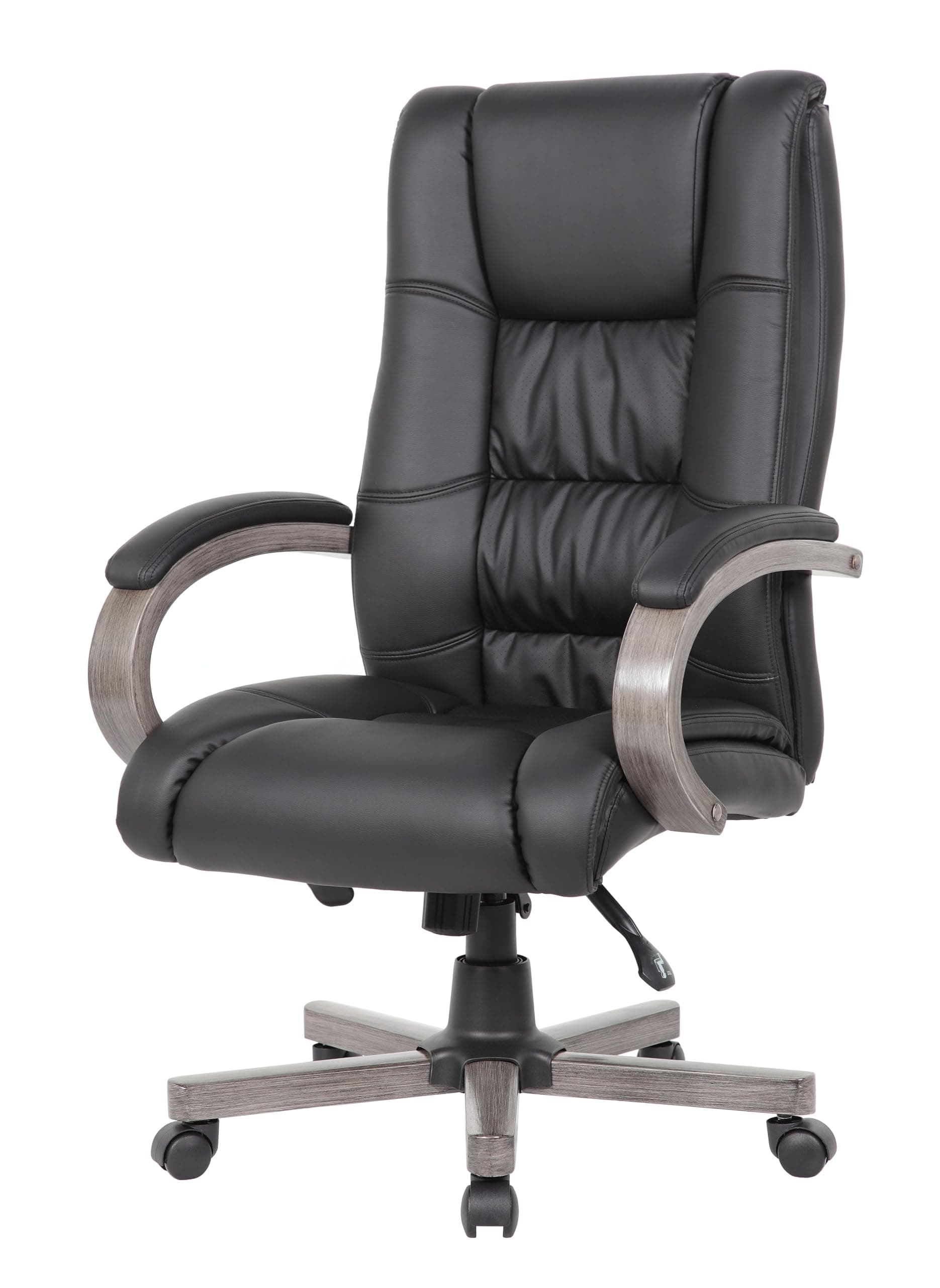 Boss Office Products High Back Finished Executive Chair, Upholstery Wood, Black/Grey