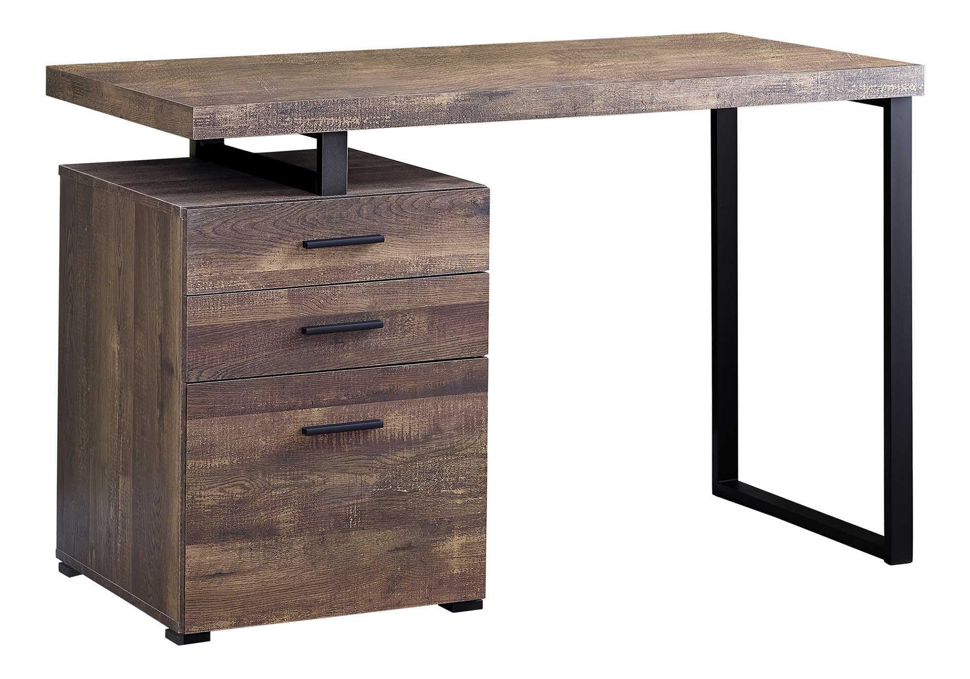 Monarch Specialties Computer Desk with File Cabinet - Left or Right Set- Up - 48"L (Brown Reclaimed Wood Look)