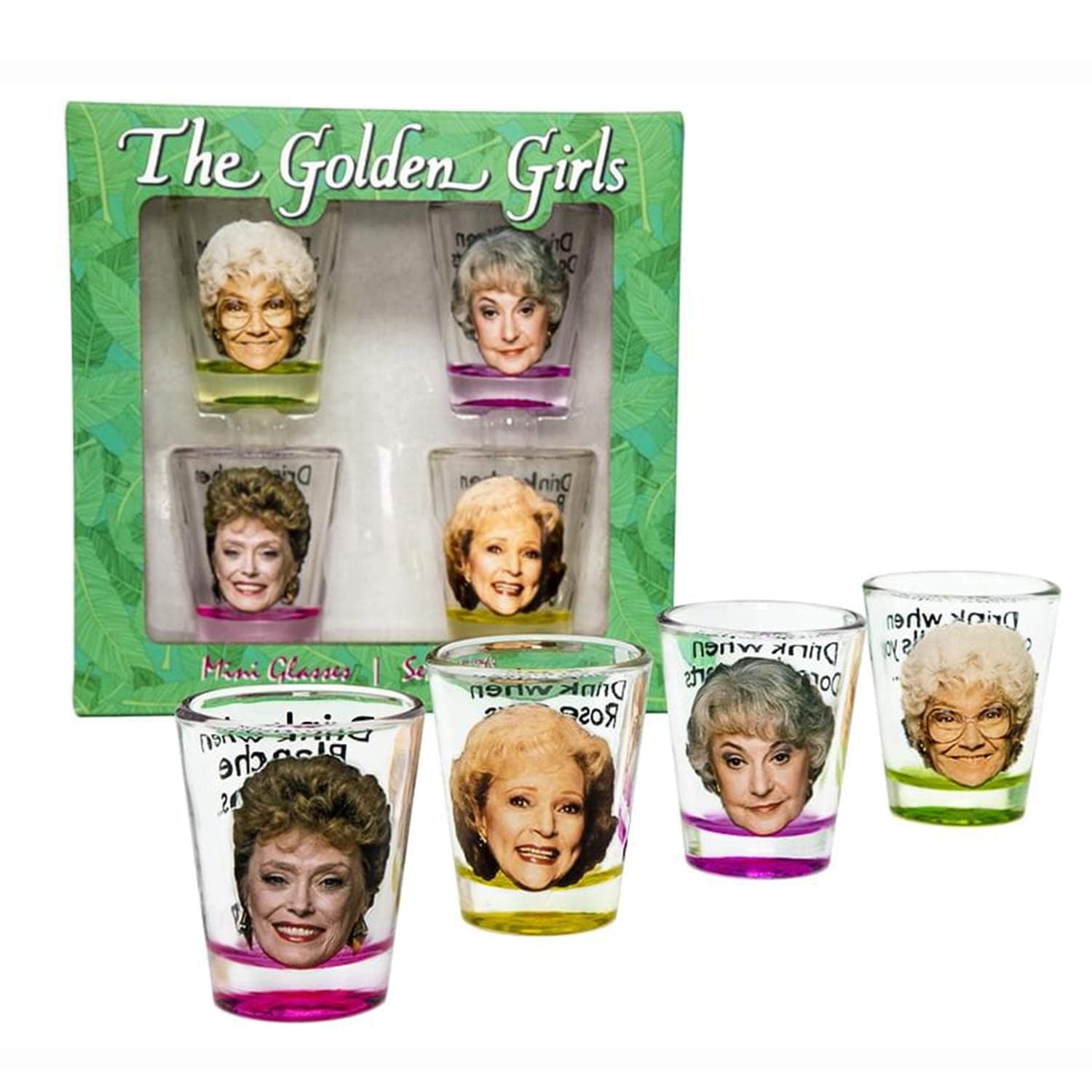 Golden Girls Shot Glasses | Fun Drinking Games | Set of 4 Collectible Glasses | Perfect for Parties, Game Night, Bachelor Bachelorette Party, College Graduation, Birthday Gift