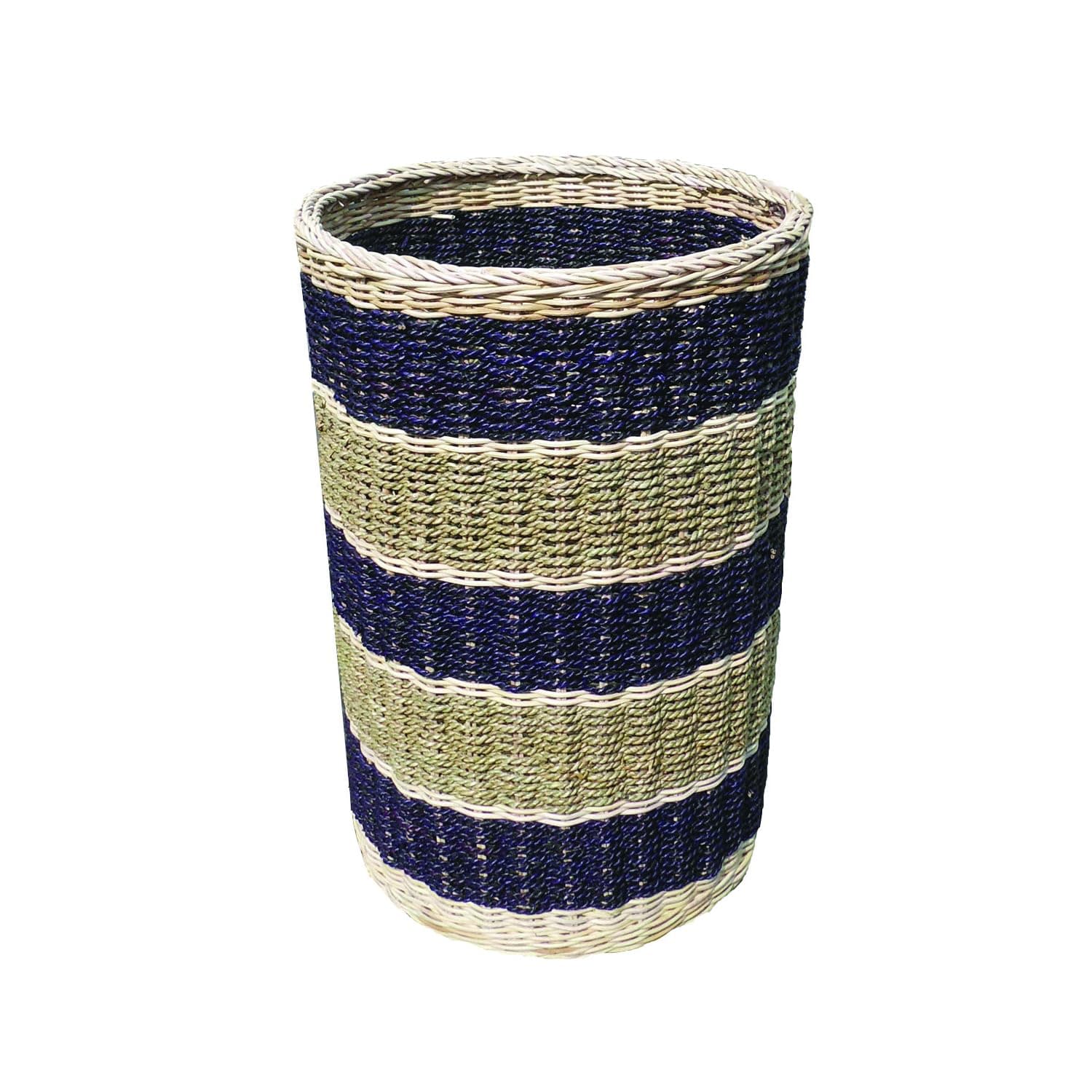 D-Art Collection Round Abaca Stripe Wicker/Rattan Tall Basket in Natural