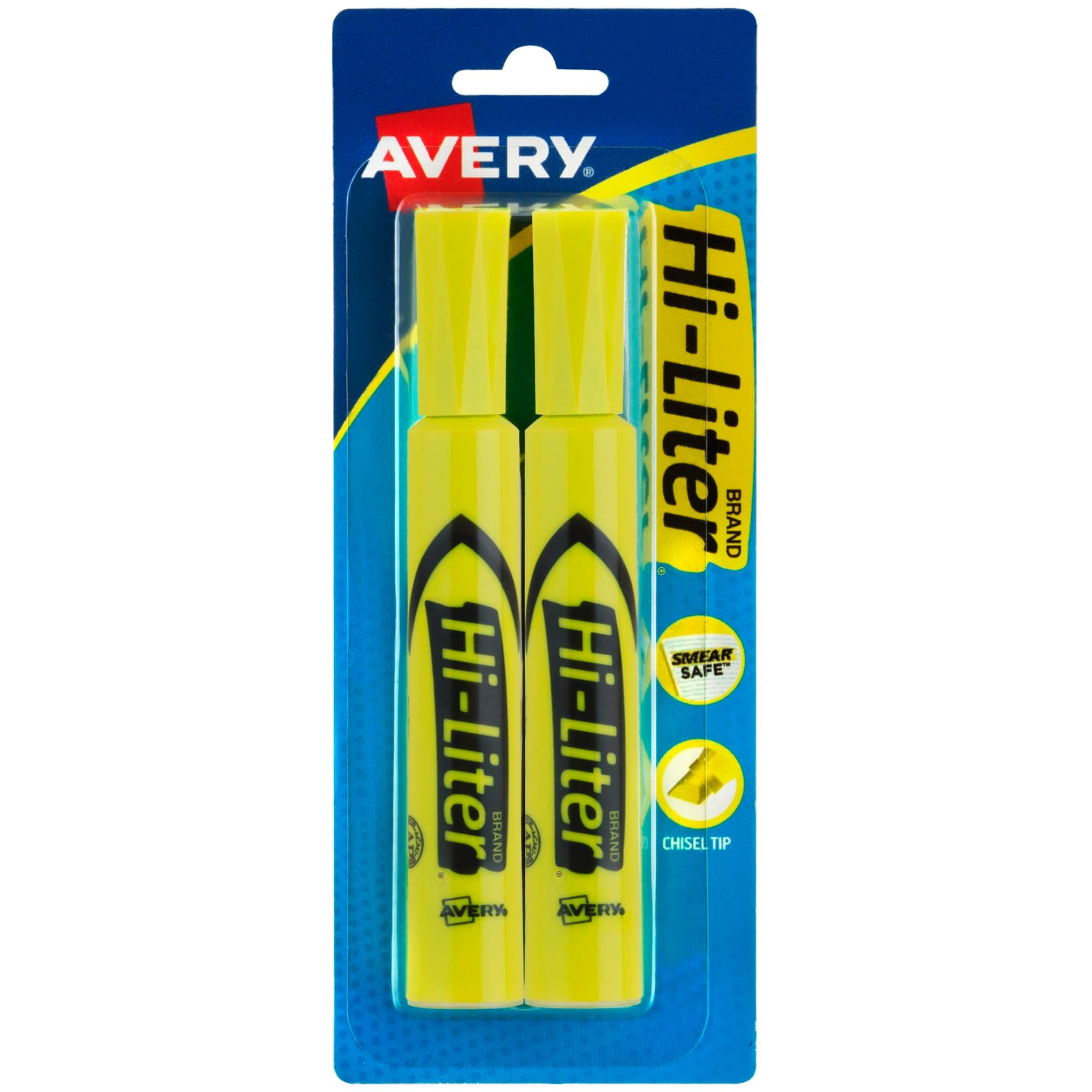 Avery Hi-Liter Desk-Style Highlighters, Smear Safe Ink, Chisel Tip, 2 Yellow Highlighters (24081)