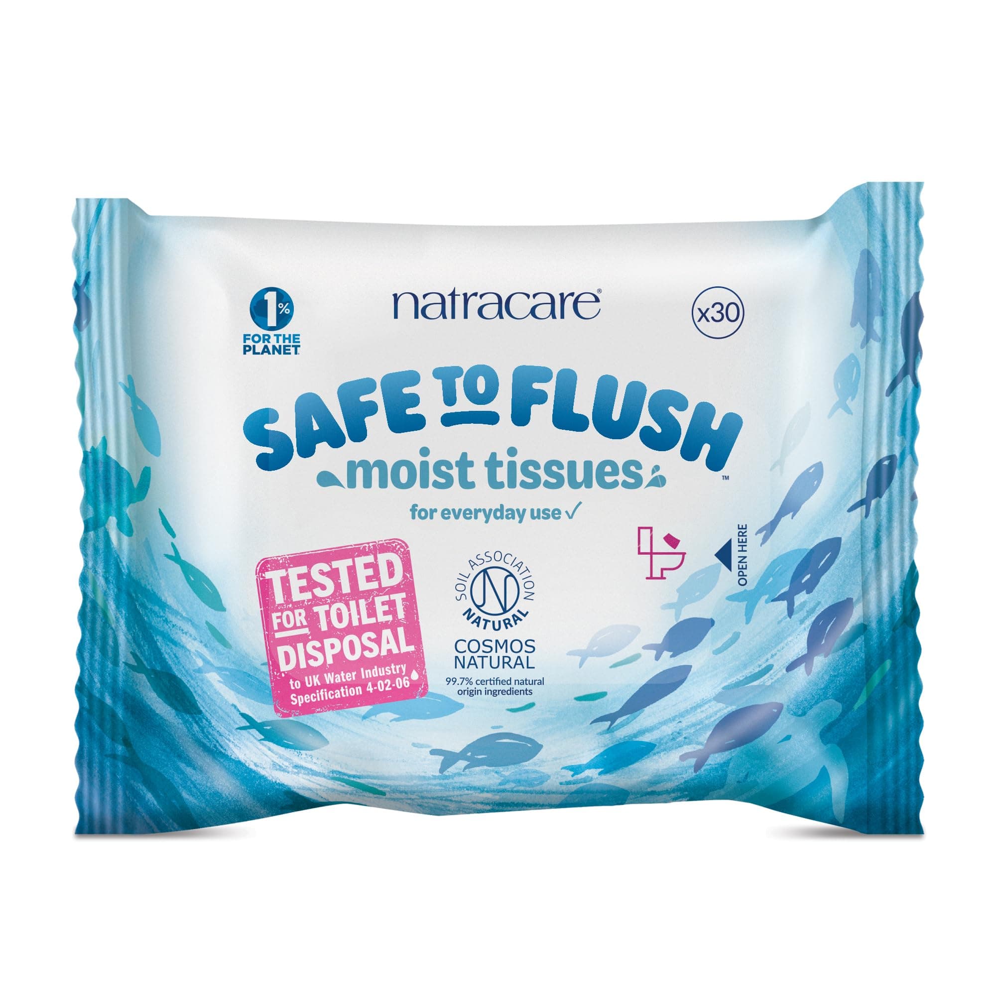 Natracare Safe to Flush Moist Tissues, Made of 100% paper and an Organic and Natural formula with Aloe Vera and Witch Hazel (1 Pack, 30 wipes total)
