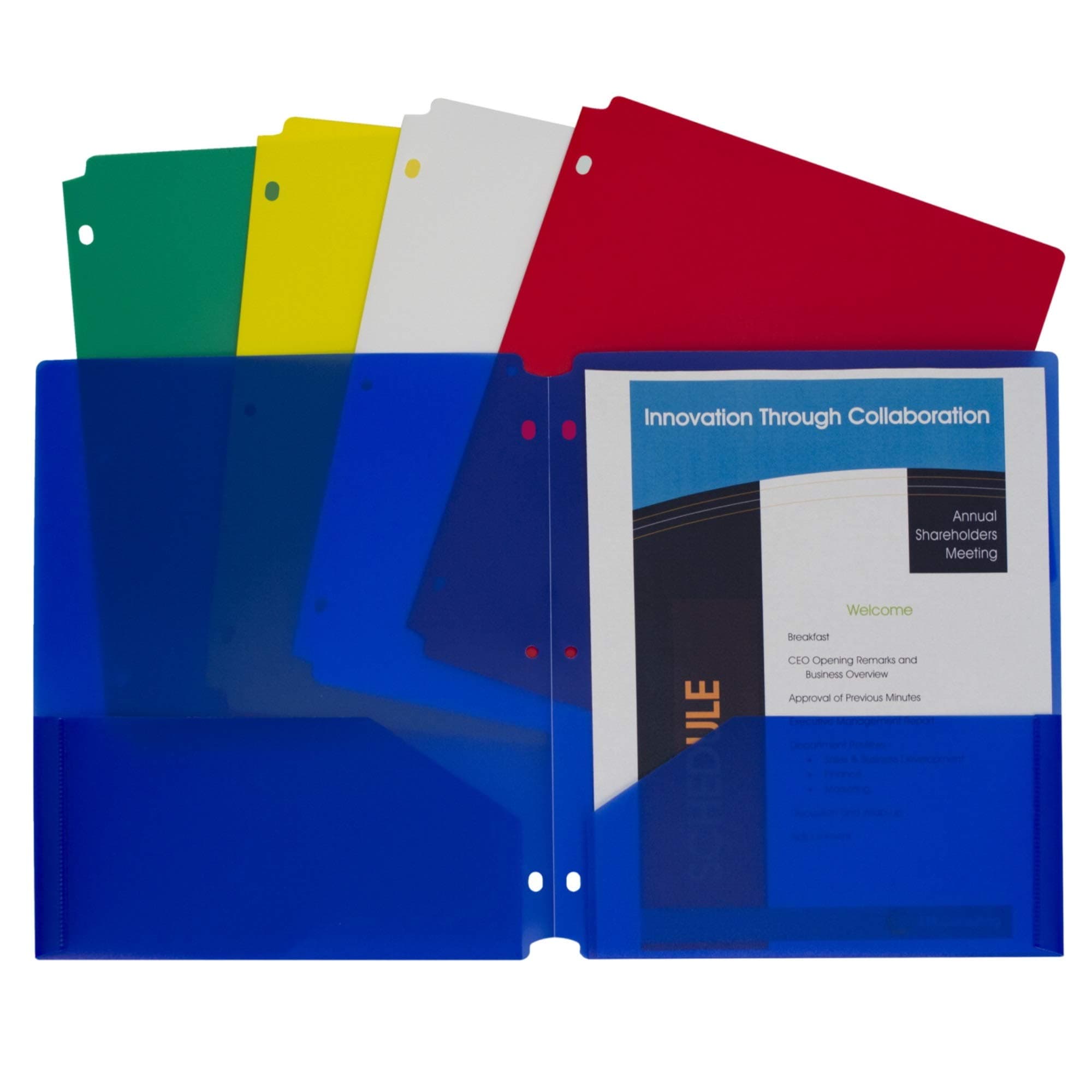 C-Line Two-Pocket Heavyweight Poly Portfolio Folder, 3-Hole Punch, 11 X 8.5, Assorted, 10/Pack