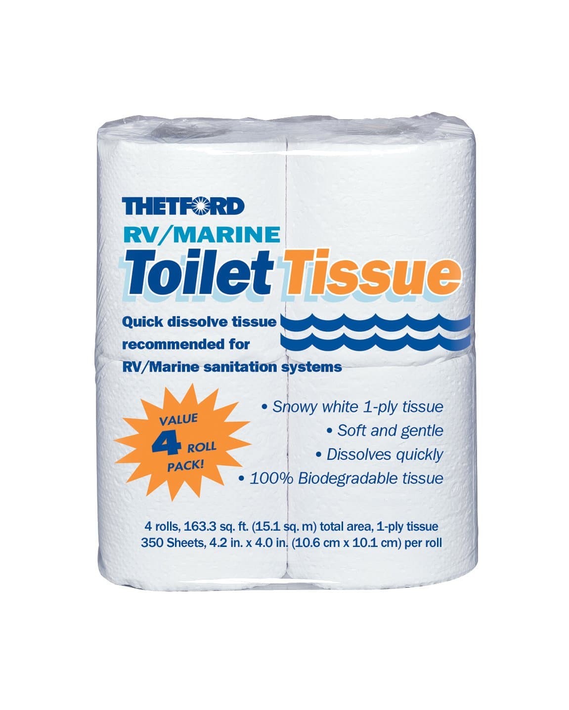 Thetford RV/ Marine Toilet Tissue - Toilet Paper for RV and Marine - 1-ply - 4 rolls - Thetford 20804