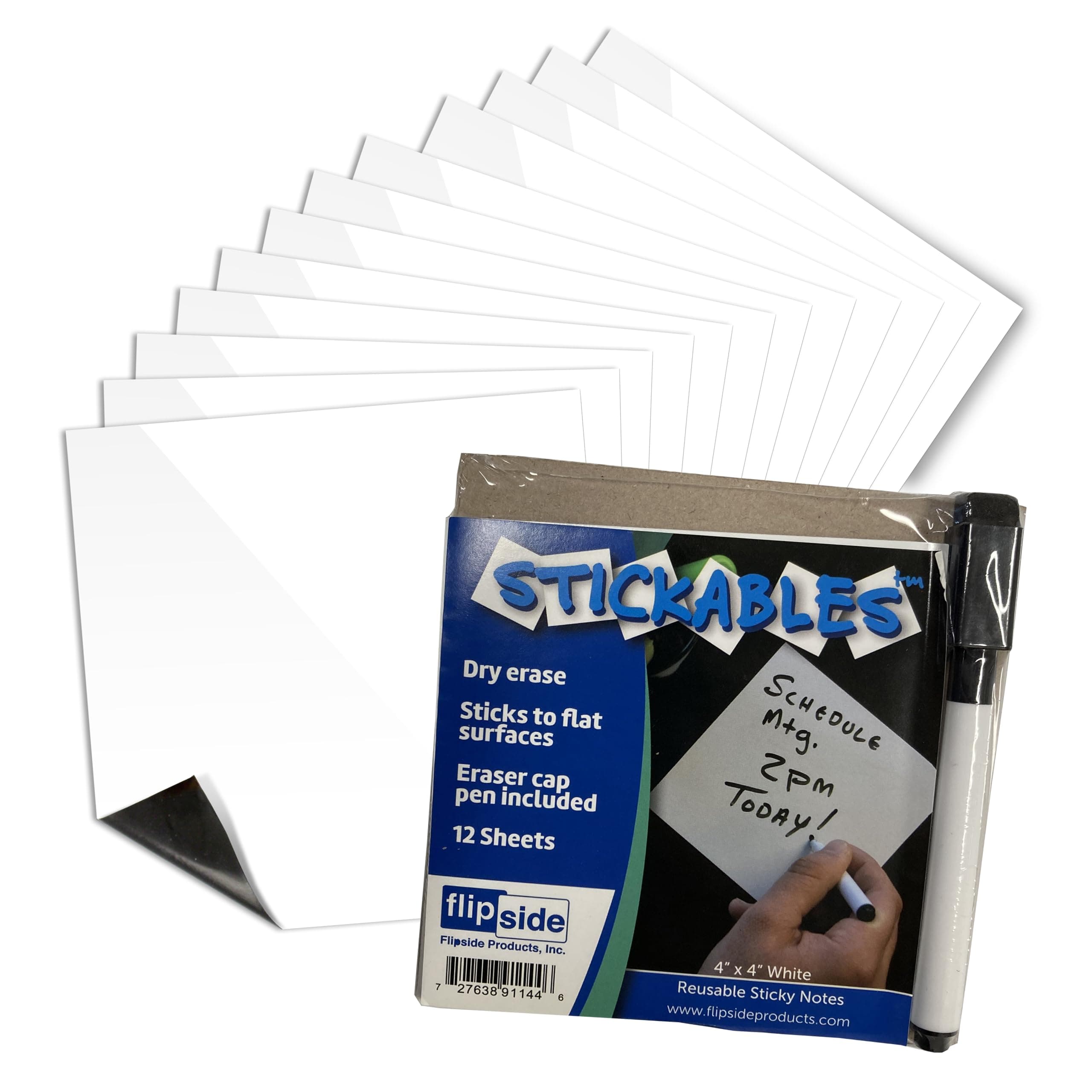 Flipside Products 4" x 4" Dry Erase Notes w/Black Marker and Eraser Cap, Reusable Sticky Notes, Removeable Whiteboard Sticker, Repositionable, Peel and Stick, White - 24 Pack