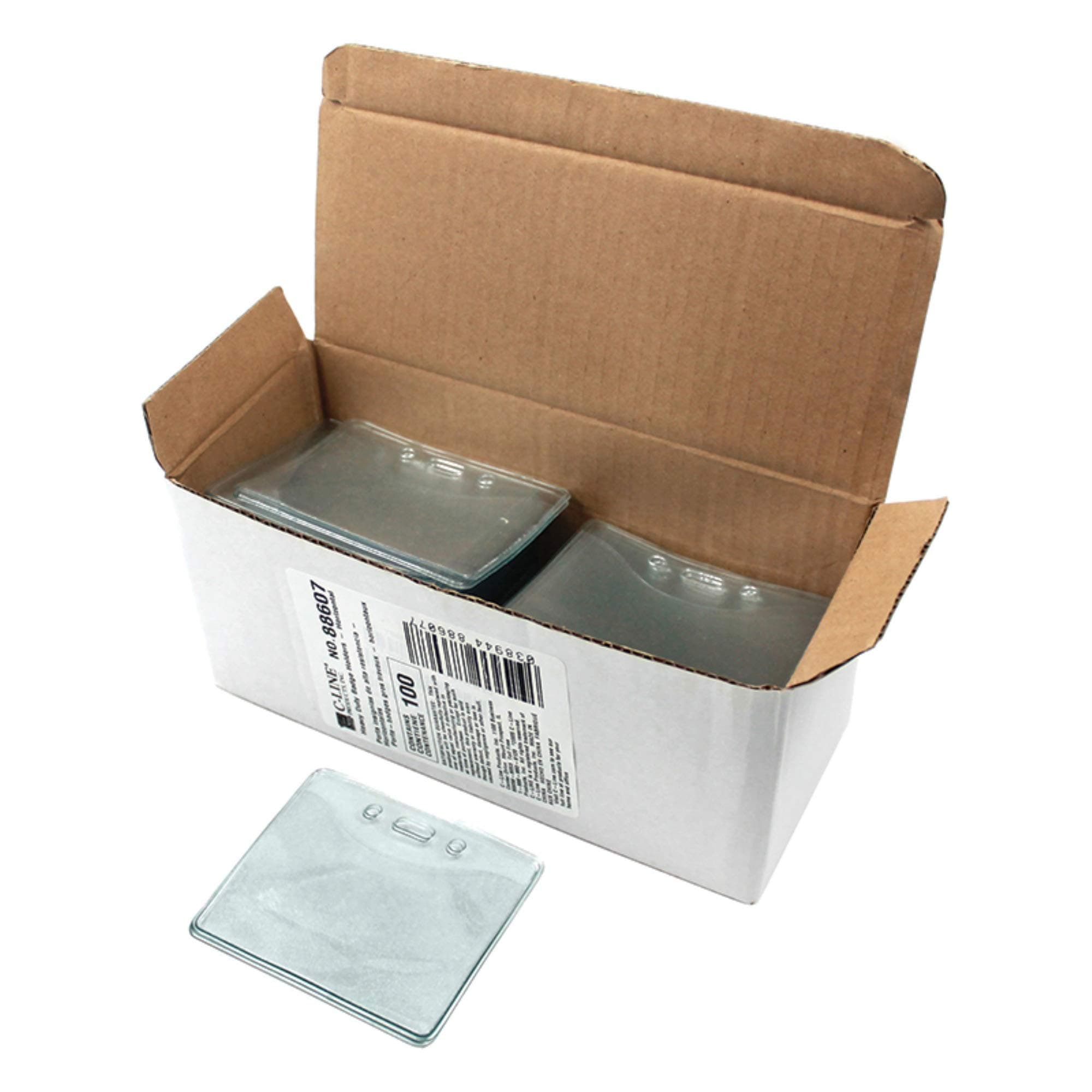 C-Line Heavy Duty Horizontal Vinyl Badge Holders, 2.38 x 3.38-Inch, 100 Per-Pack, Clear (88607)
