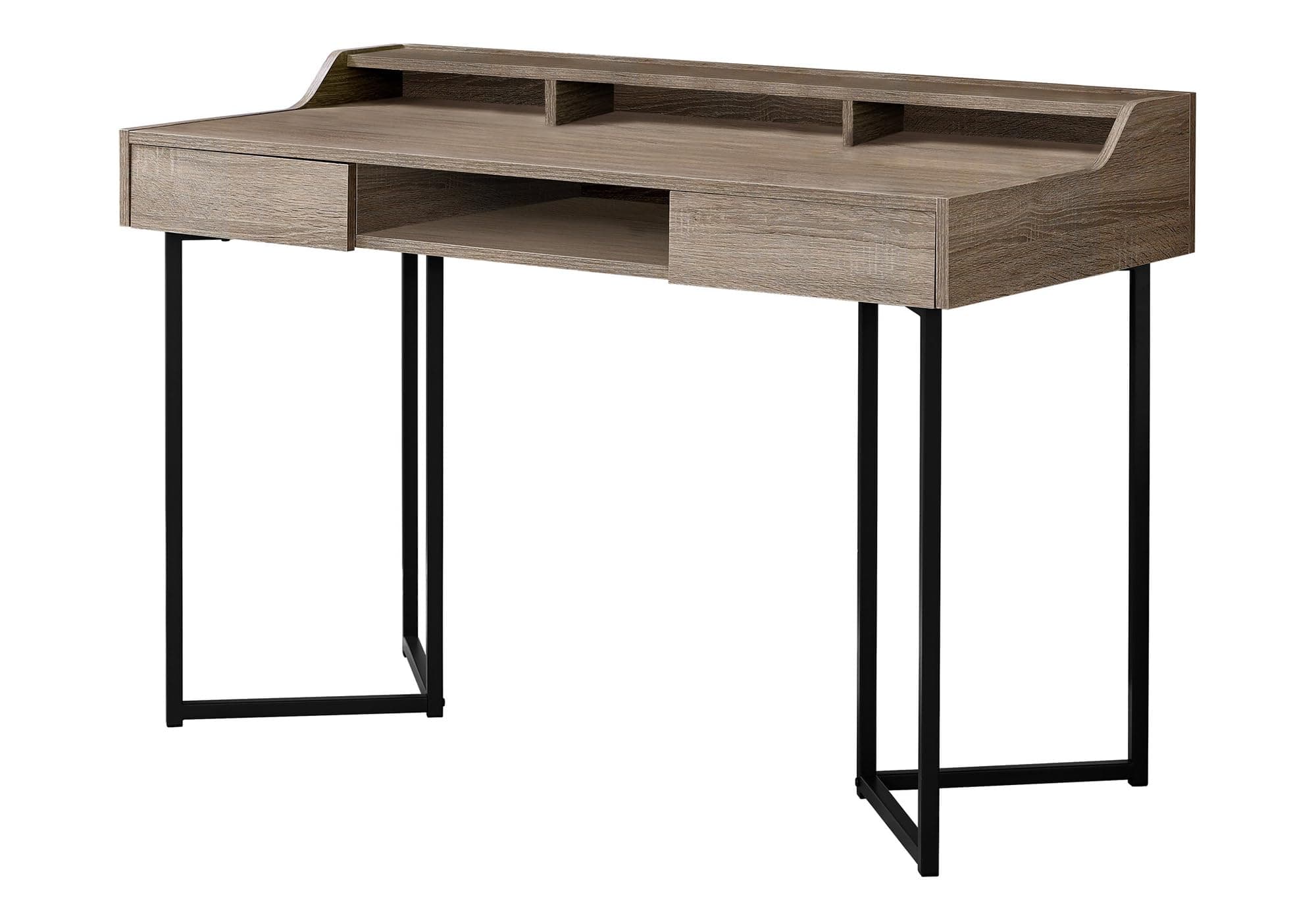 Monarch Specialties Computer Desk-Modern Contemporary Style-Laptop Table for Home & Office with Hutch Drawers and Shelves, 48" L, Dark Taupe
