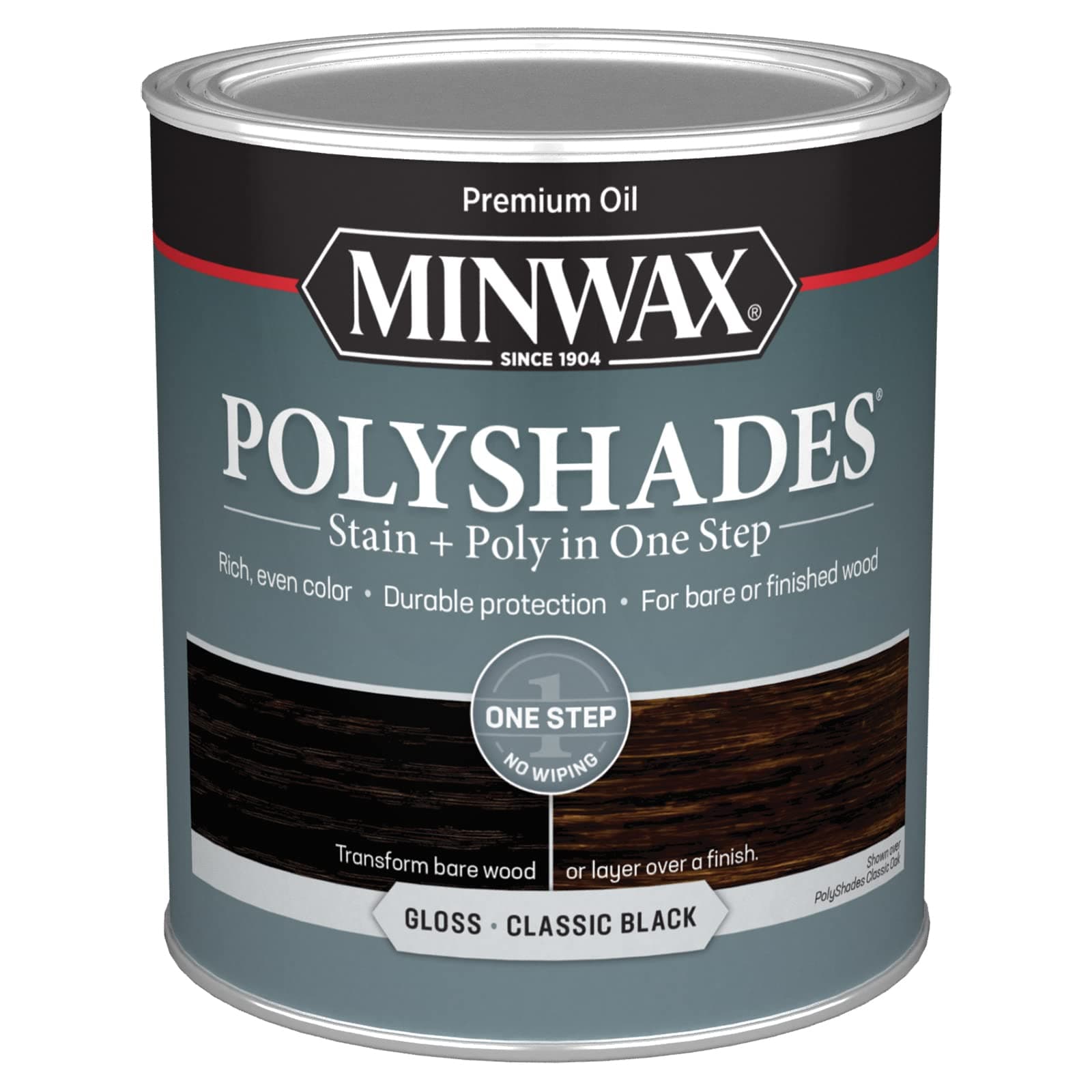 Minwax PolyShades Wood Stain + Polyurethane Finish – Quart, Classic Black, Gloss