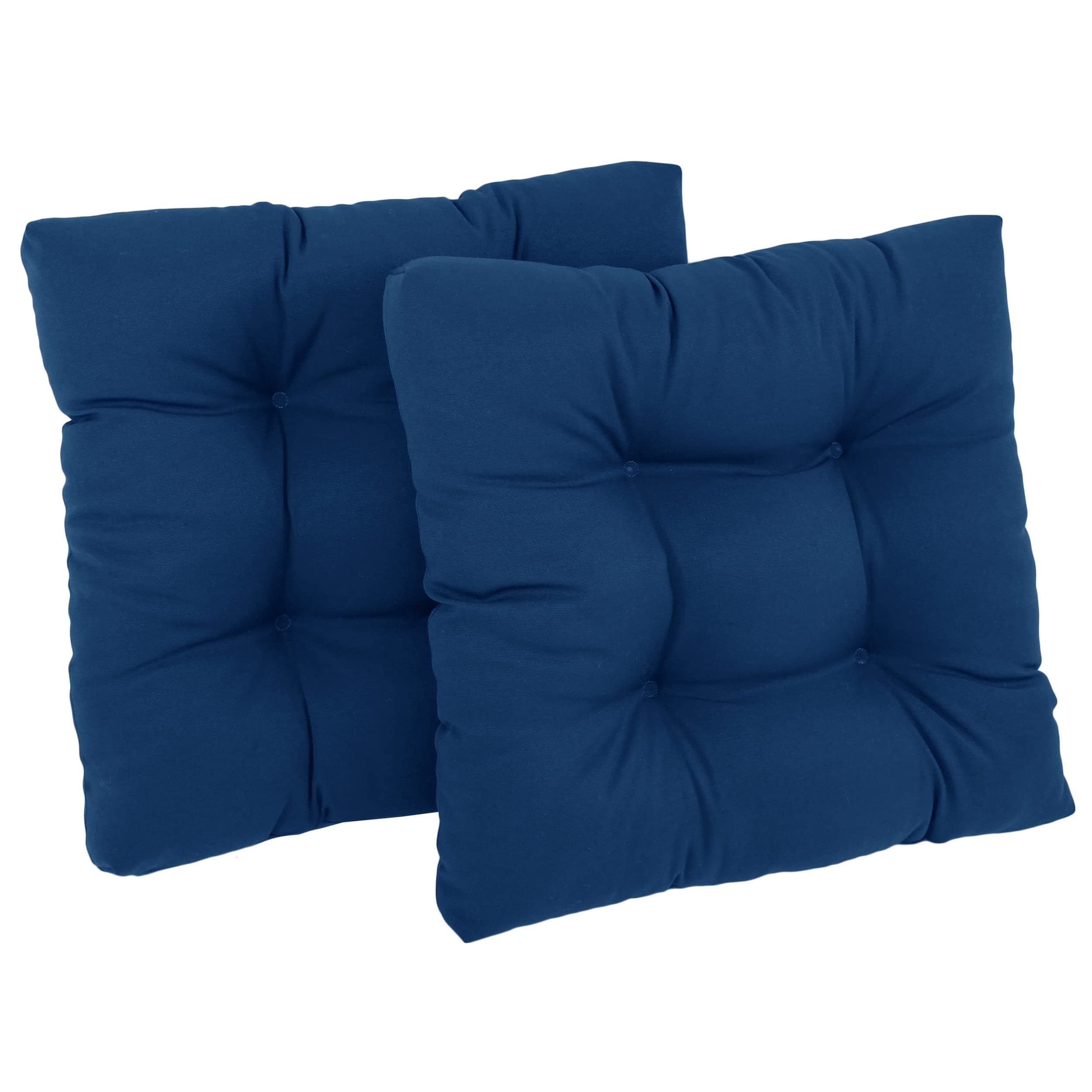 Blazing Needles Twill Square Tufted Dining Chair Cushions (Set of 2), 19", Royal Blue
