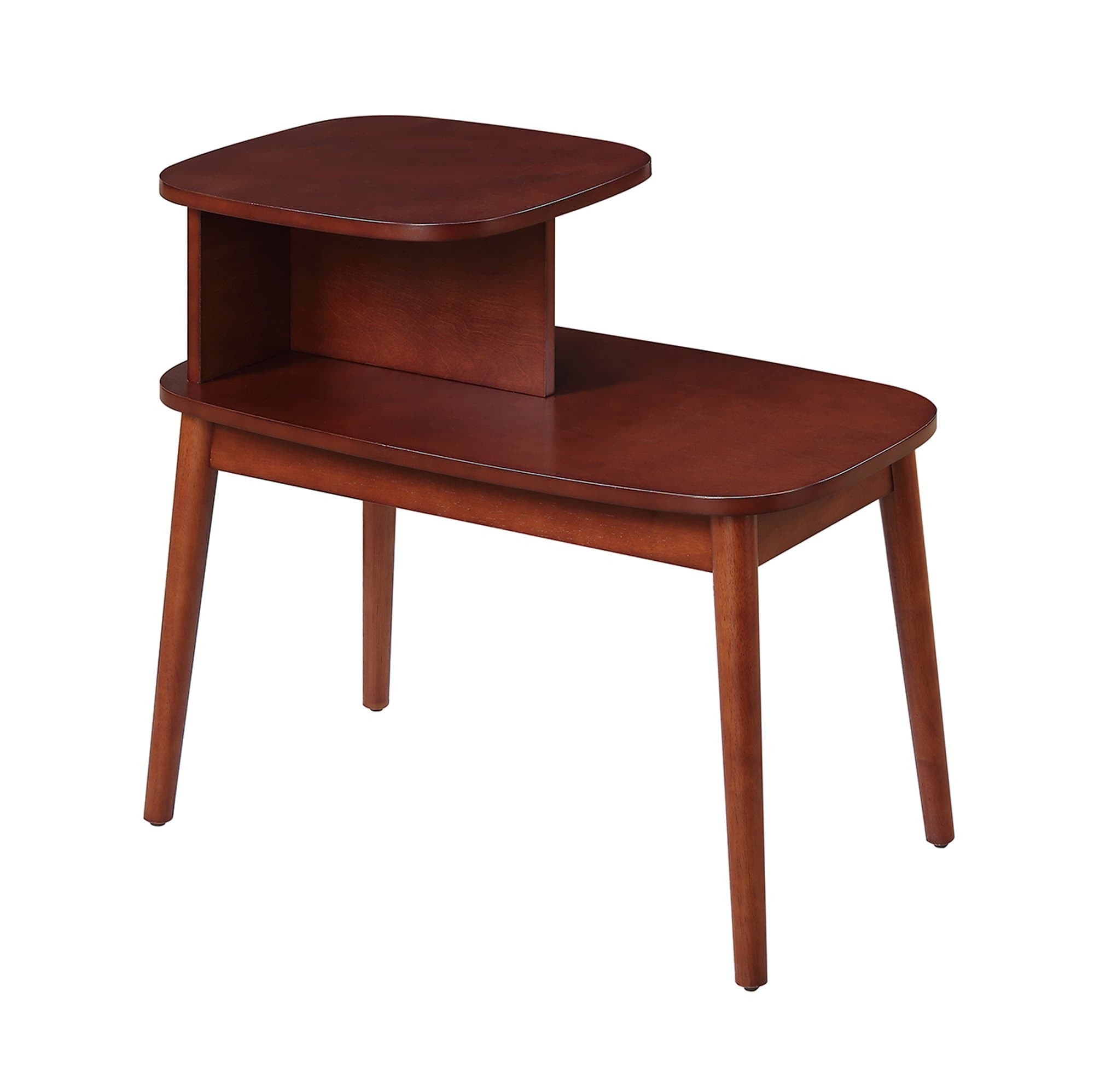 Convenience Concepts Designs2Go Maxwell Chairside End Table 28" - 2 Tier Narrow Mid-Century Modern Side Accent with Storage Shelves for Living & Family Room, Mahogany