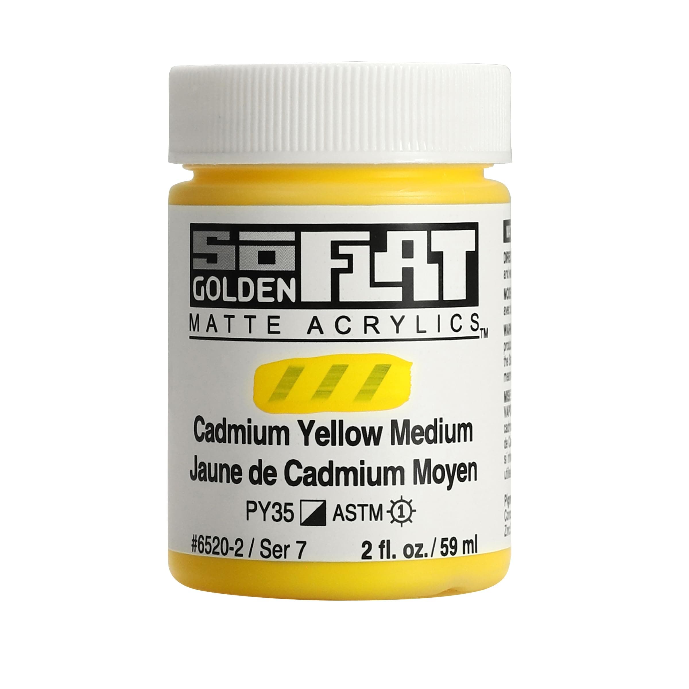 GOLDEN SoFlat Matte Acrylics, Cadmium Yellow Medium, 2 fl. oz. Jar, Professional Acrylic Paint, Semi-Opaque