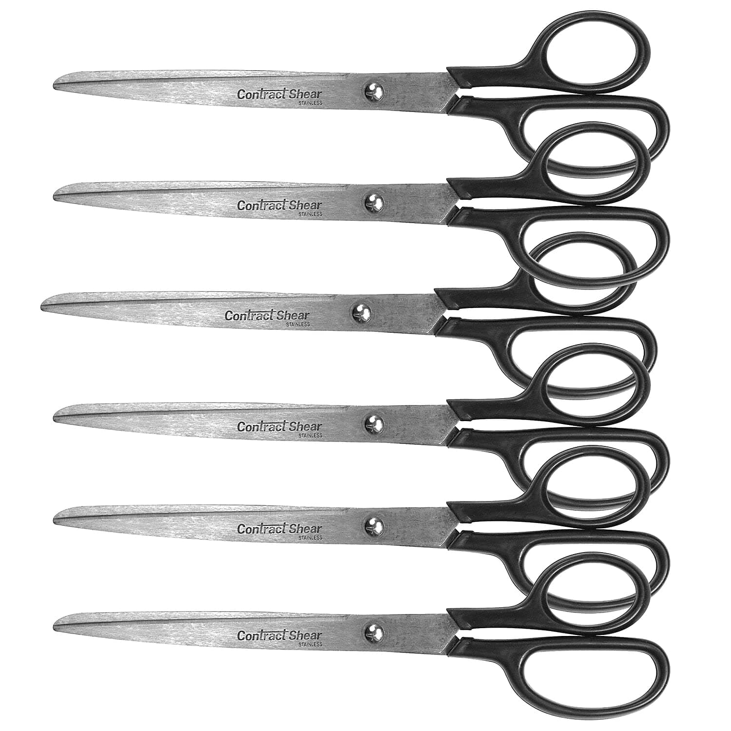Westcott Contract Shear 9" Straight Stainless Steel Scissors, Pointed Tip, Black Handle, Pack of 6 (ACM10573-6)