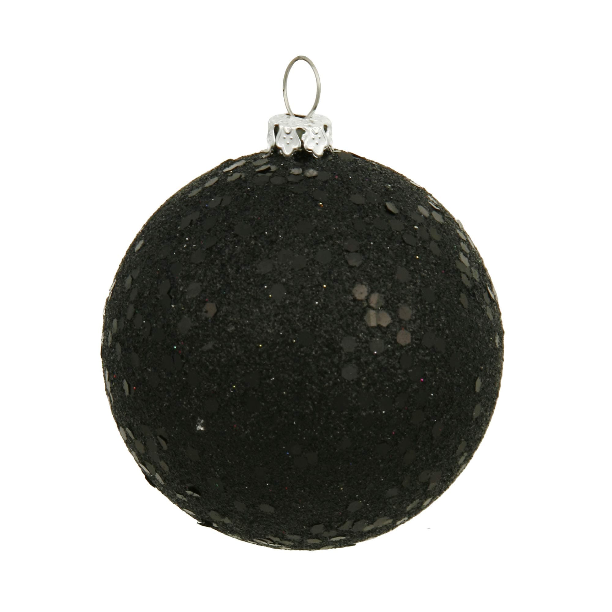 Vickerman Sequin Finish Shatterproof Christmas Ball Ornament with Drilled Cap, 6 per Bag, 4", Black