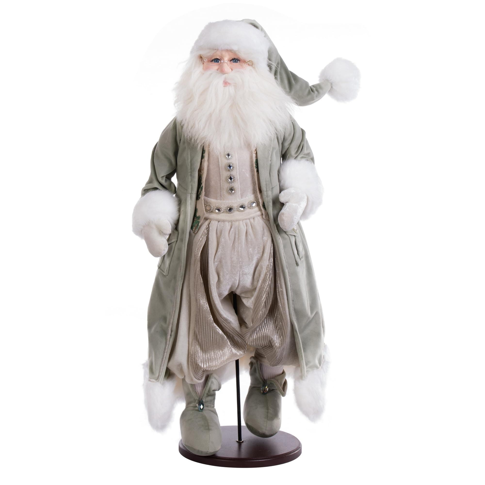 Vickerman 28" Jewel-Tide Greetings Collection Santa Doll with Stand, Green