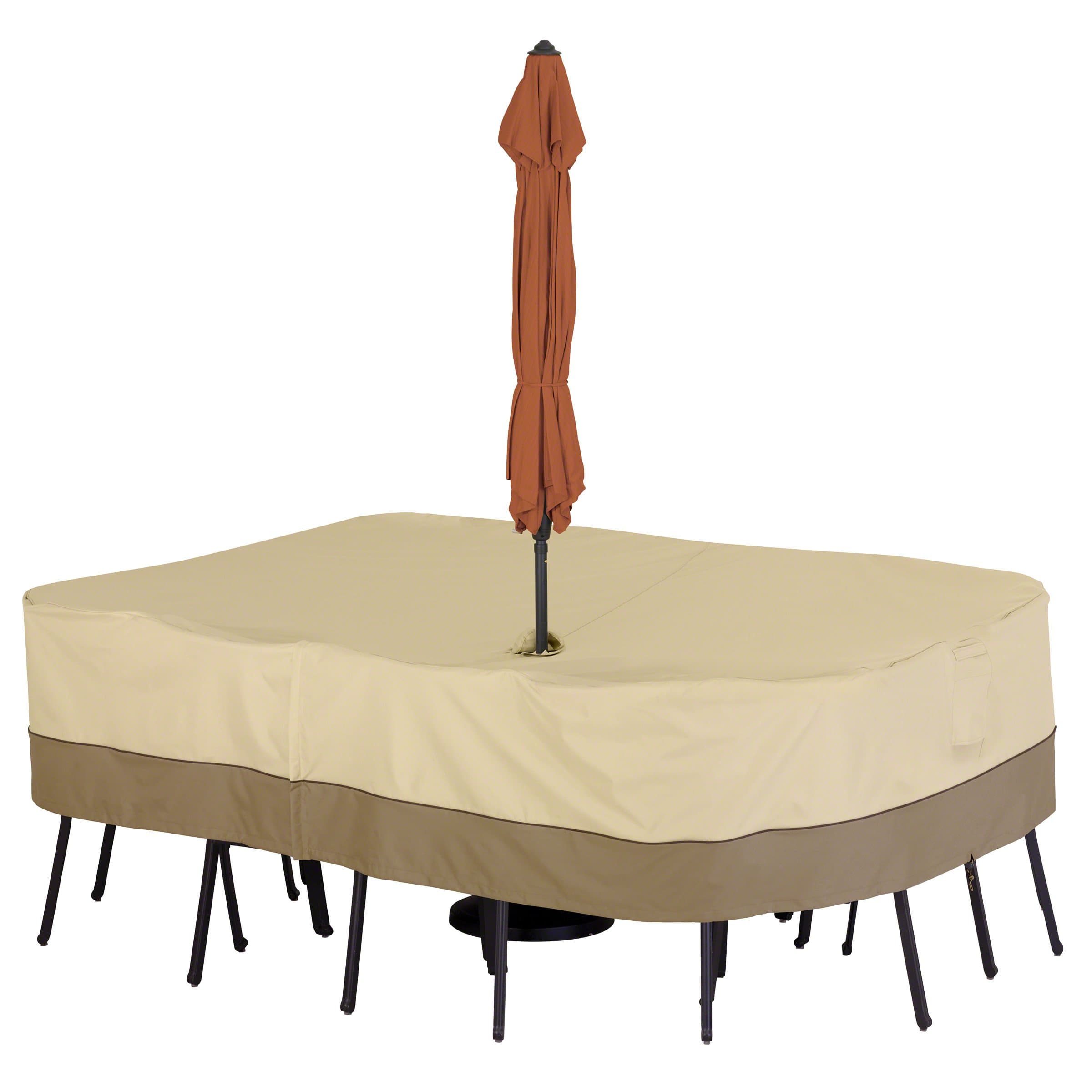 Classic Accessories 55-459-041501-00 Veranda Rectangular/Oval Patio Table and Chair Set Cover with Umbrella Hole, Large