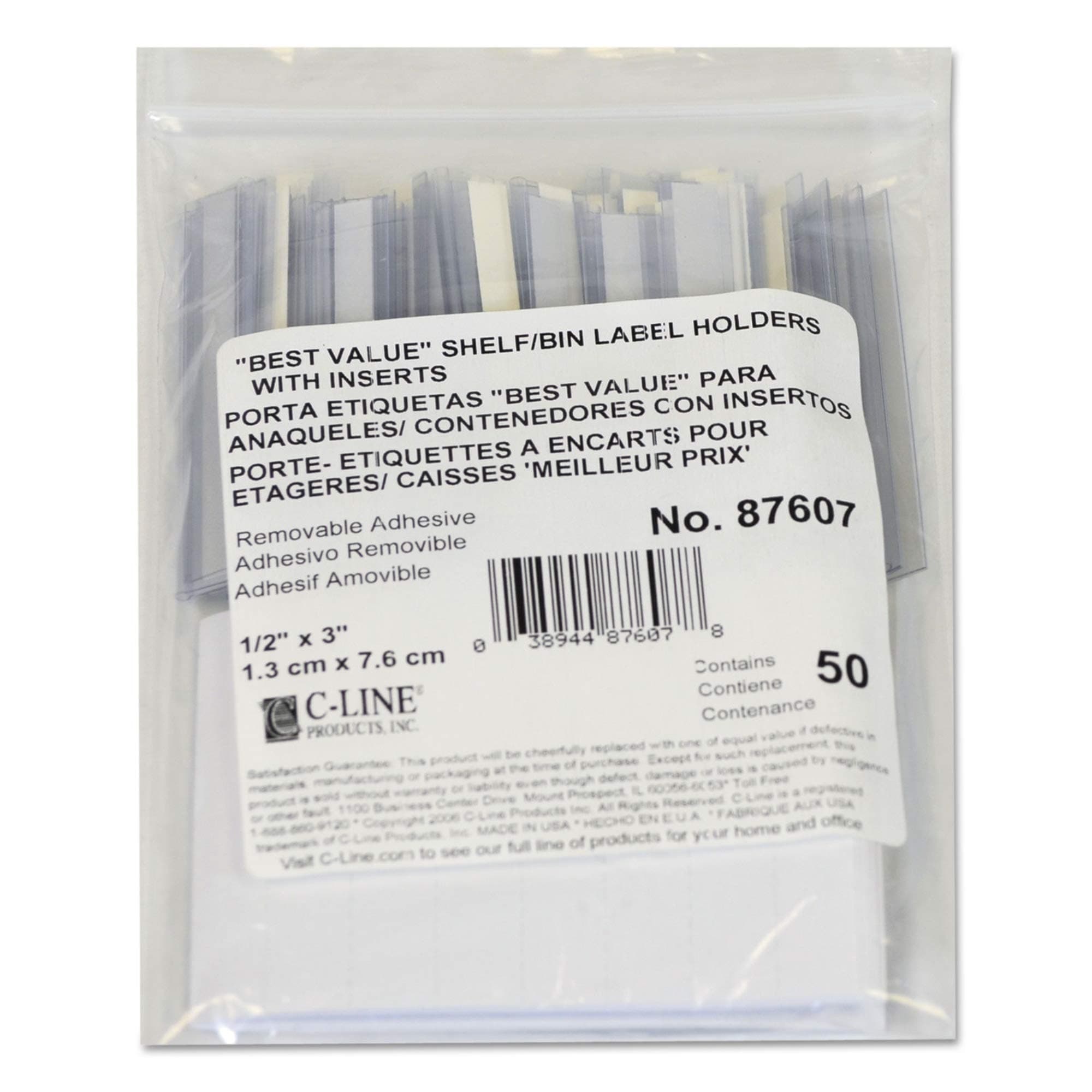 C-Line 87607 Label Holders, 1/2 x3, 50 Holders/Pack