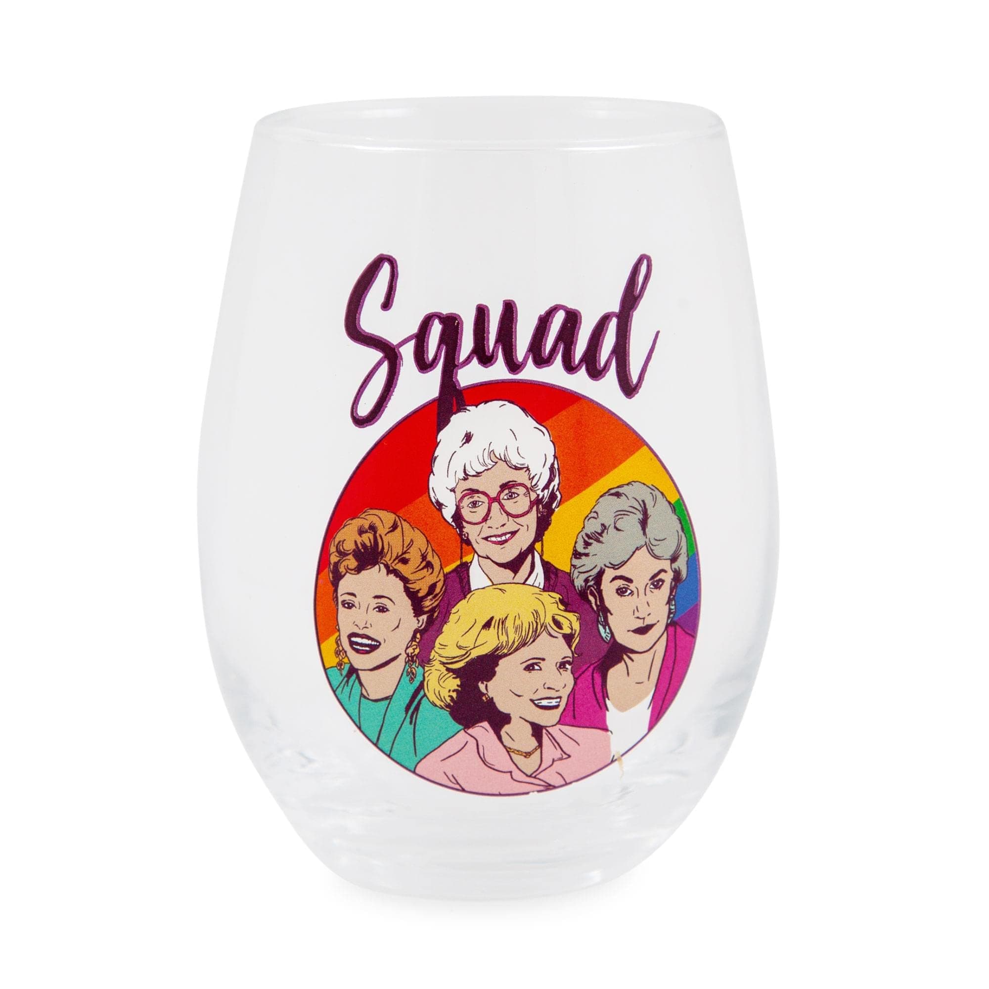 The Golden Girls Rainbow Squad Teardrop Stemless Wine Glass | Tumbler Cup for Mimosas, Cocktails | Cute Home Barware for Liquor, Kitchen Decor Essentials | Holds 20 Ounces