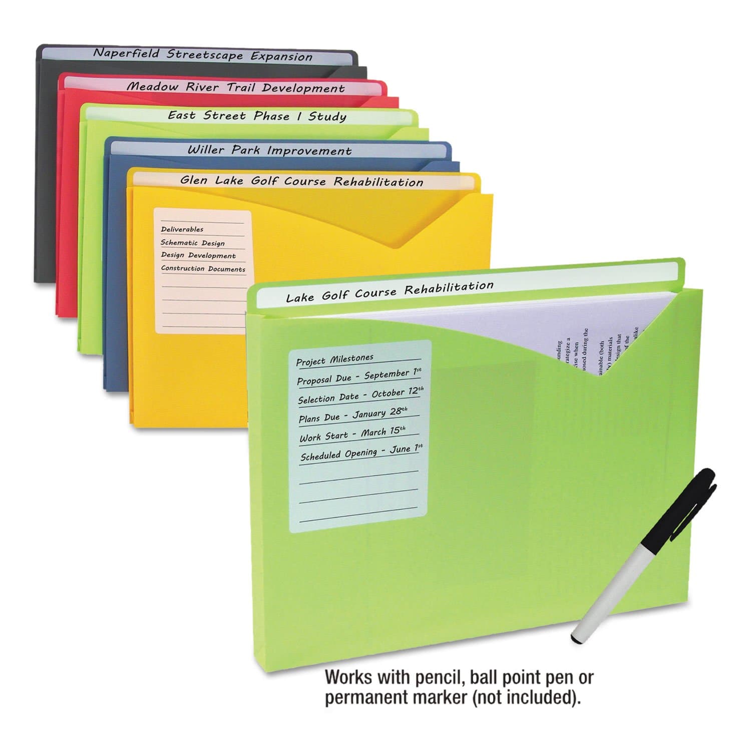 C-Line 63160 Write-On Expanding Poly File Folders, 1-Inch Exp, Letter, Assorted Colors, 10/BX