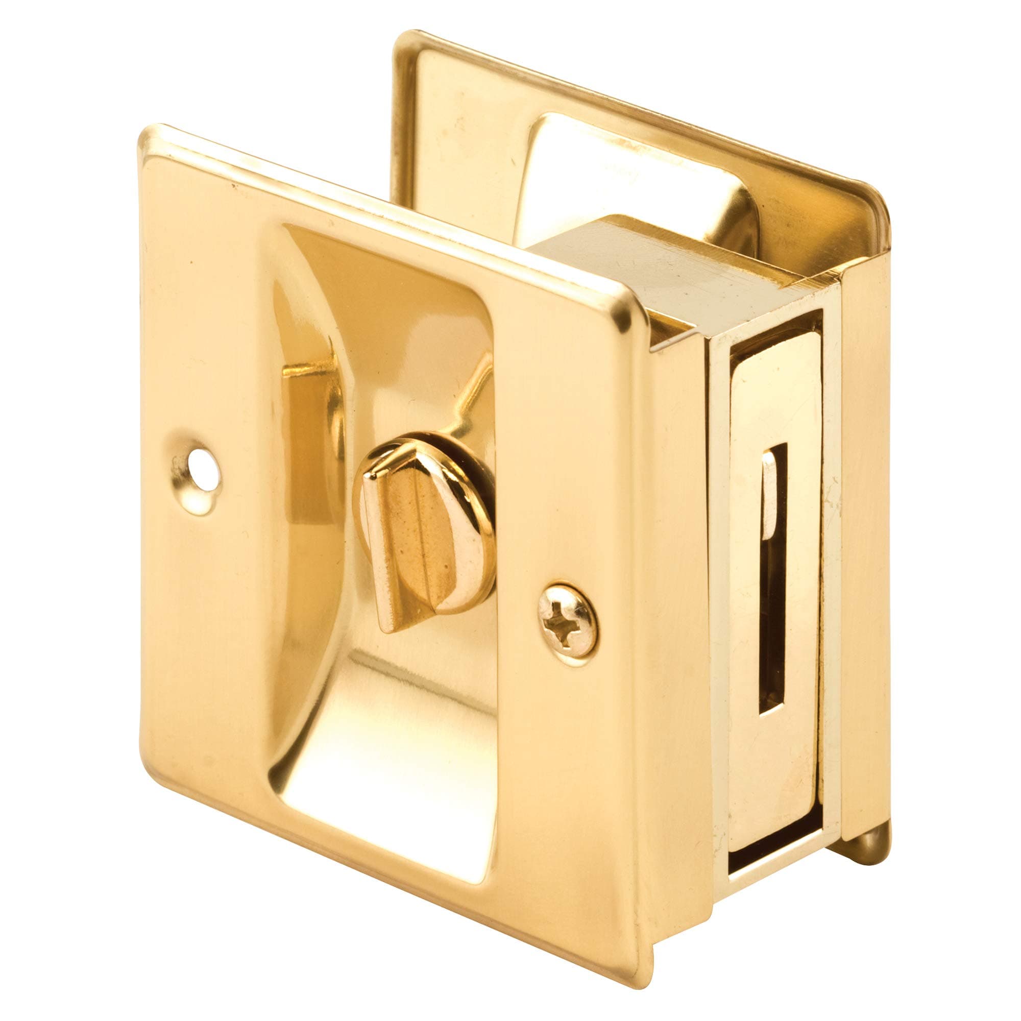 Prime-Line Products N 6771 Pocket Door Privacy Lock with Pull, Polished Brass