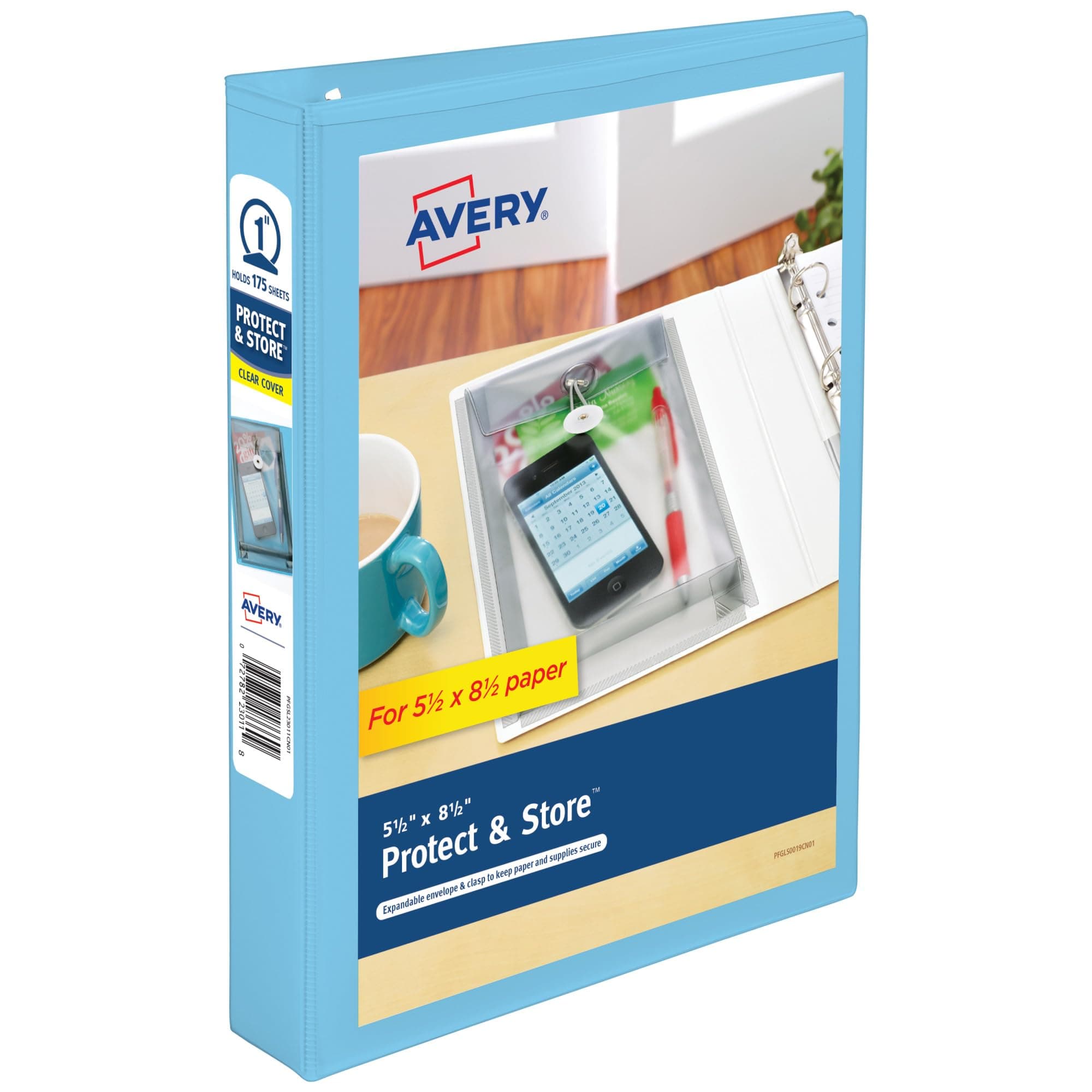 Avery Mini Durable View Protect & Store 3 Ring Binder, Holds 5.5" x 8.5" Paper, 1" Round Rings, 175-Sheet Capacity, 1.4 Inch Wide Spine, Includes Fully Enclosed Pocket, 1 Light Blue Binder (23014)