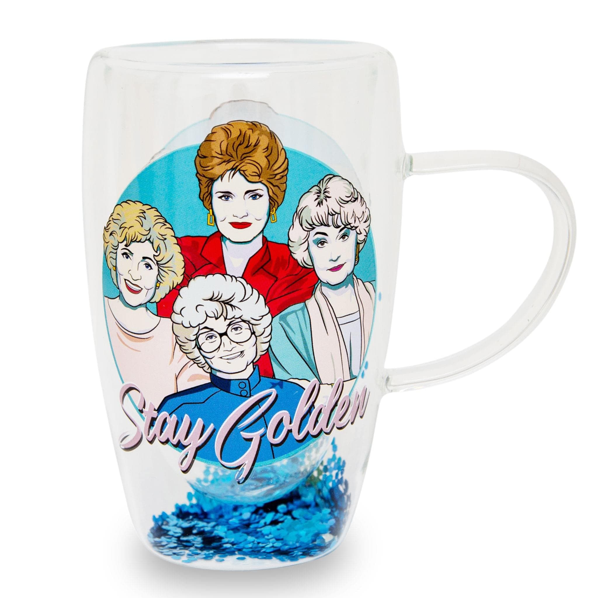 The Golden Girls "Stay Golden" Double-Walled Glass Mug | Large Coffee Cup For Espresso, Tea | Holds 15 Ounces