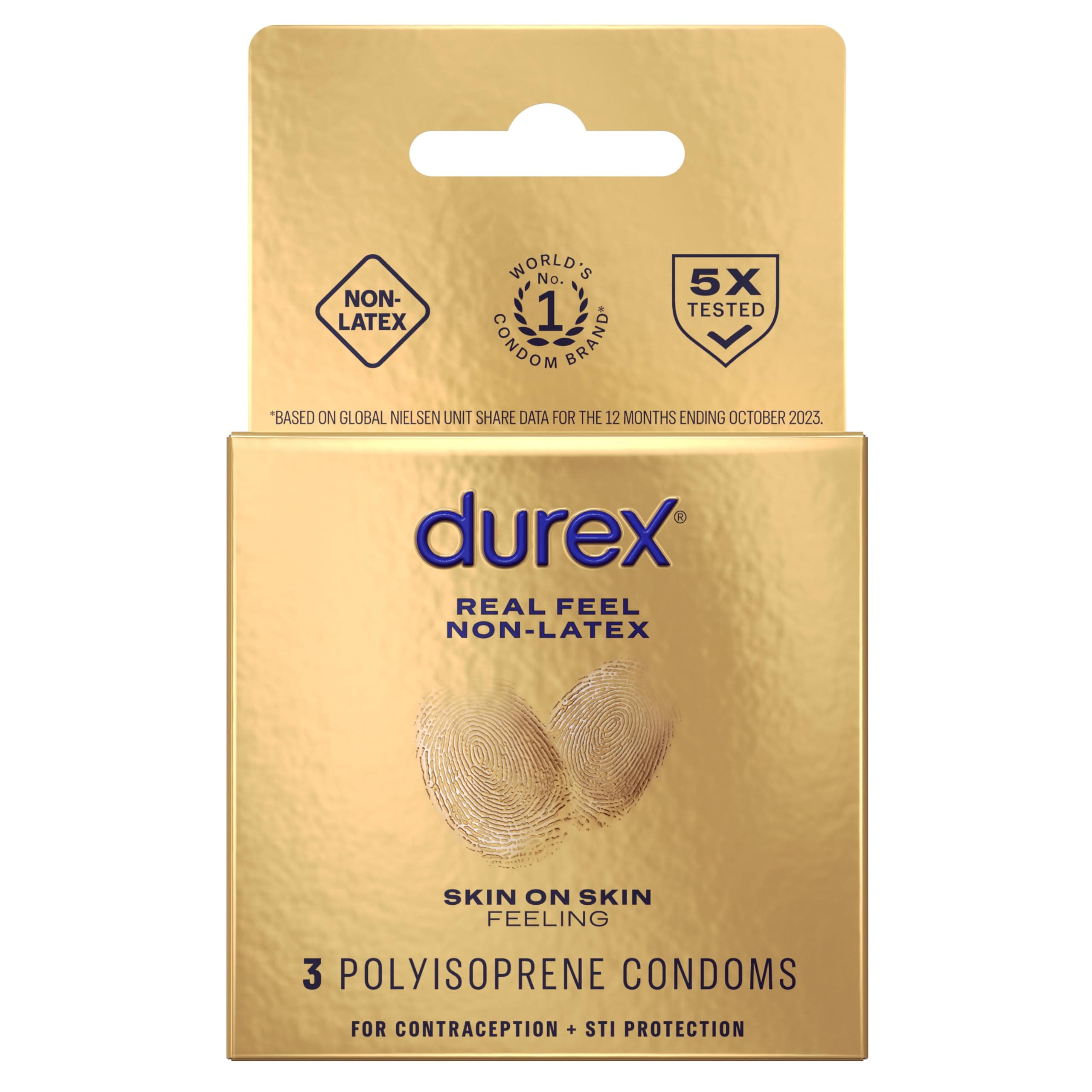 Durex Condom Real Feel Non Latex Condoms, 3 Count