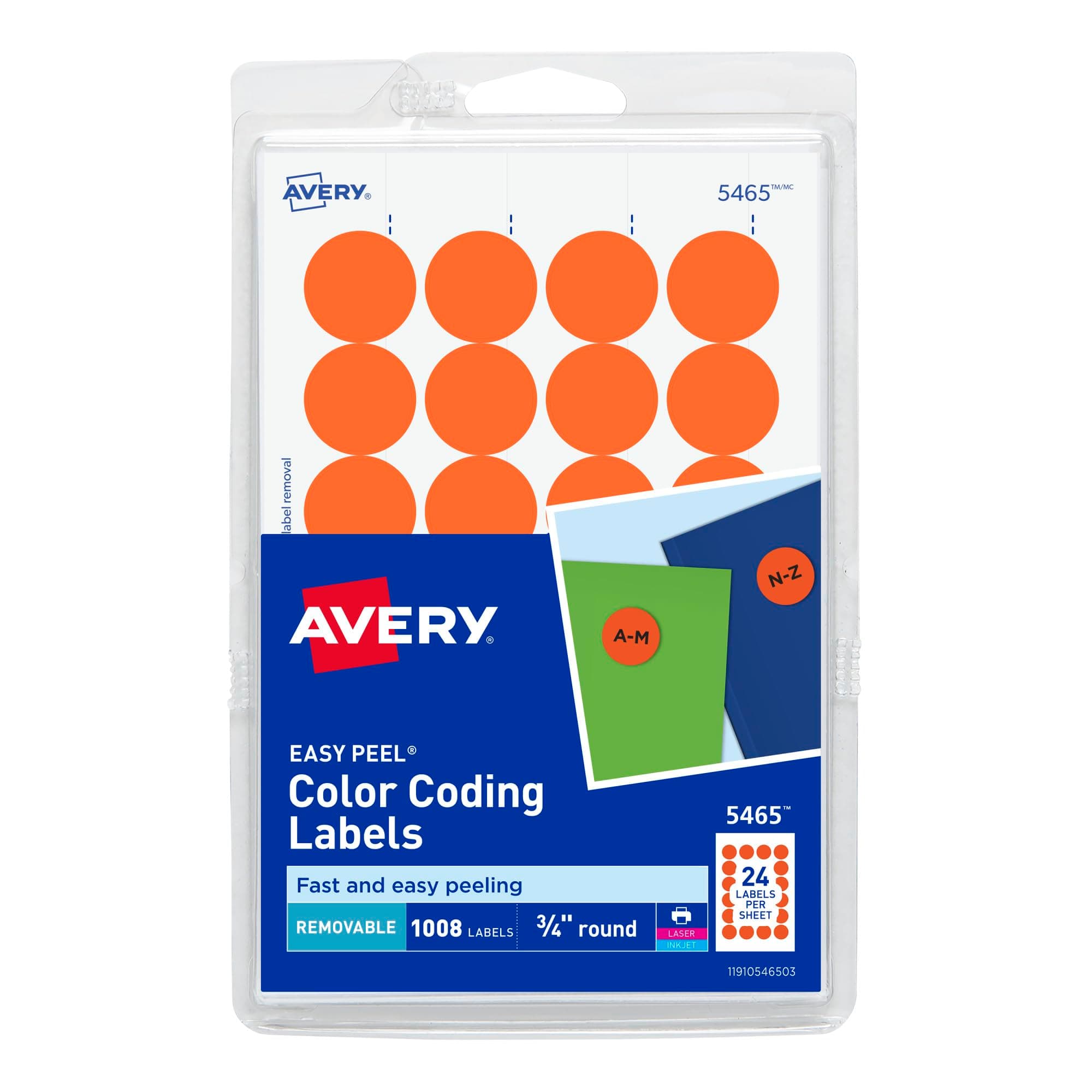 Avery Print/Write Self-Adhesive Removable Labels, 0.75 Inch Diameter, Orange, 1008 per Pack (05465)