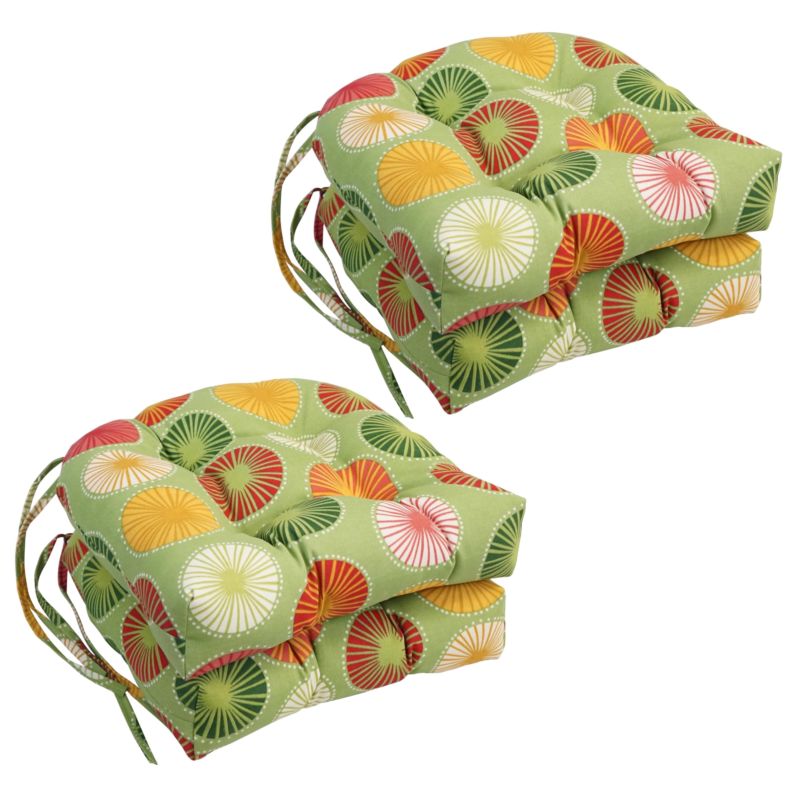 Blazing Needles 16-inch Rounded Back Tufted Outdoor Chair Cushion, Beringer Spring, 16 x 16, 4 Count