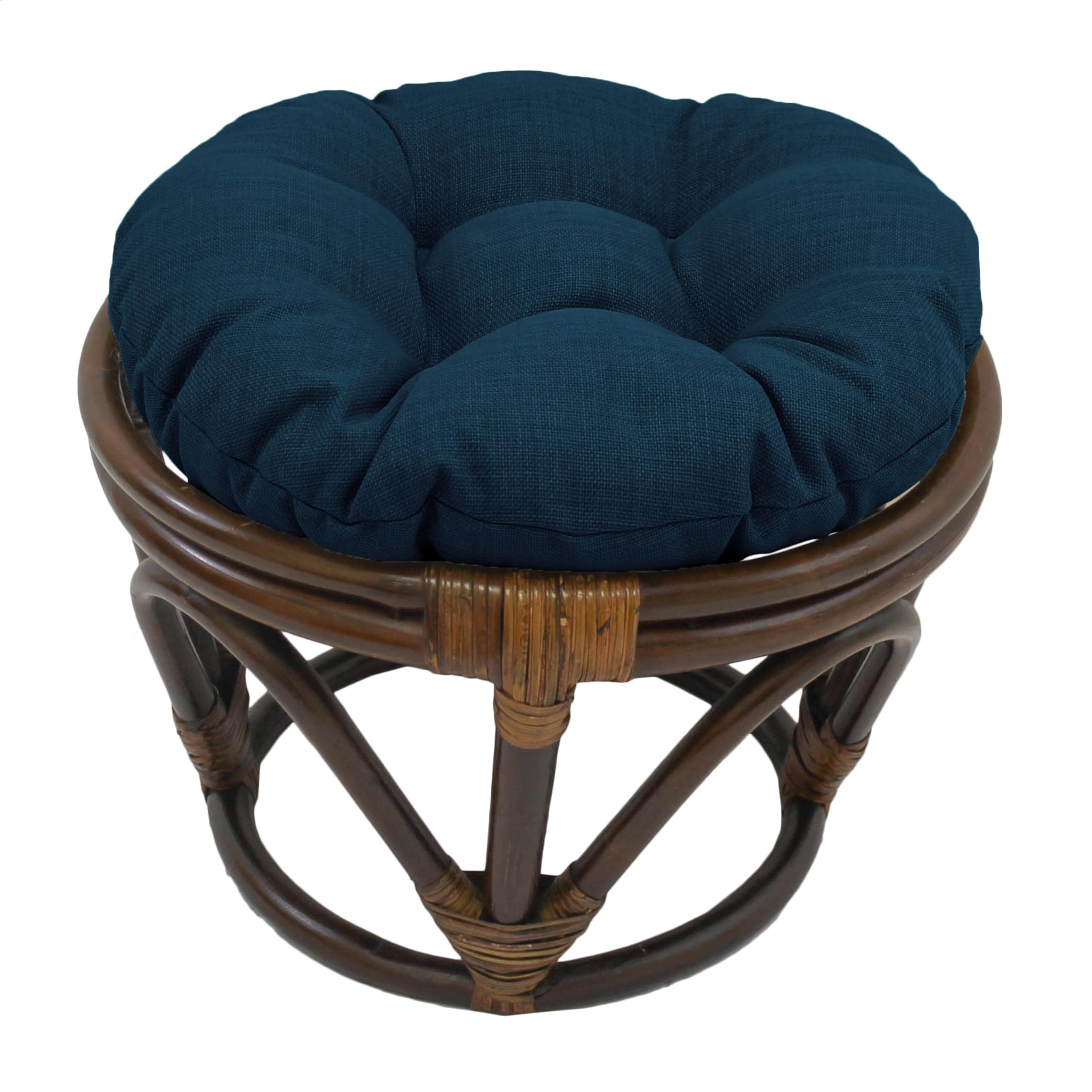 Blazing Needles 18-inch Round Solid Tufted Outdoor Footstool Cushion, 18 x 18, Sea Blue