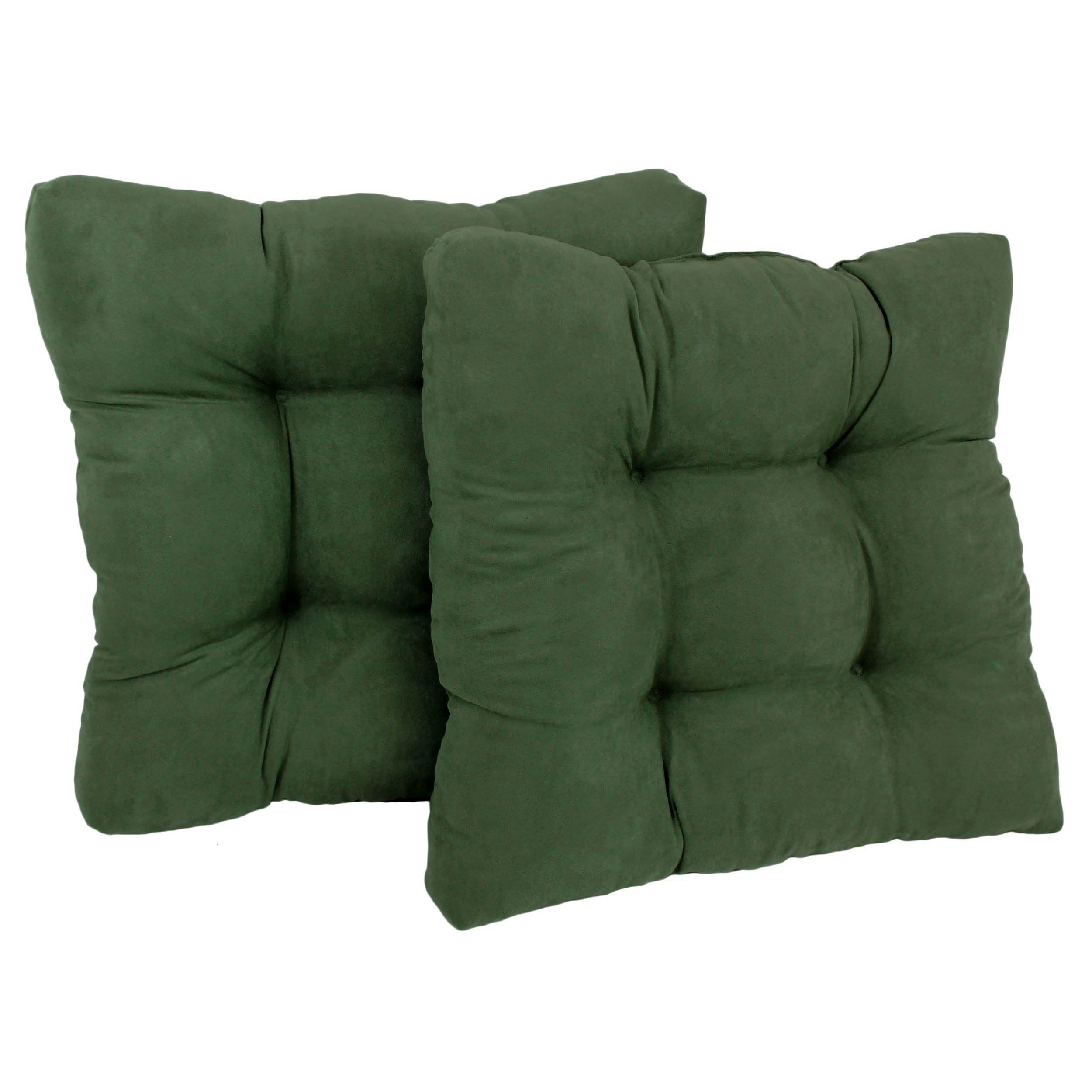 Blazing Needles Microsuede Square Tufted Dining Chair Cushions (Set of 2), 19", Hunter Green
